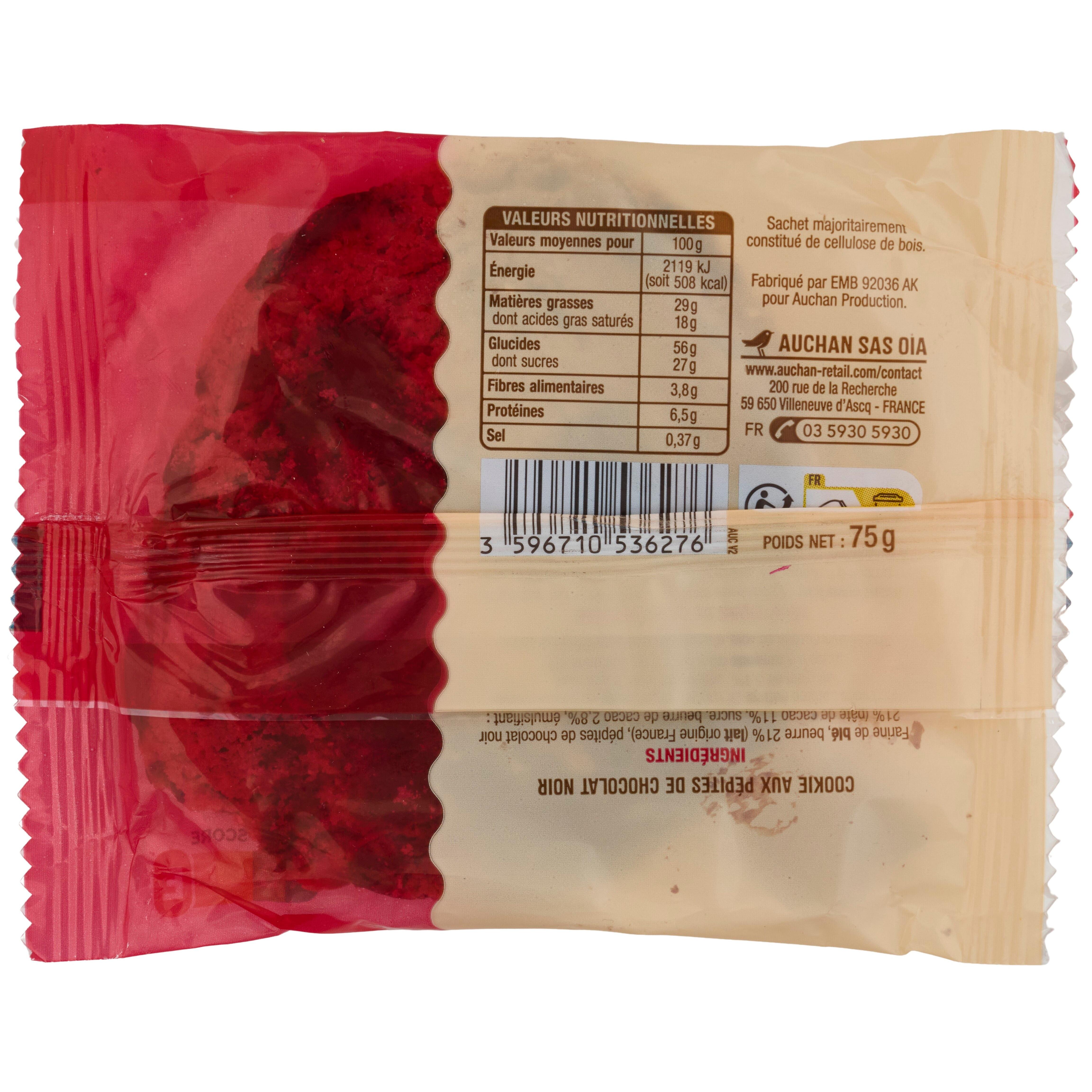 Voir la diapositive 2 : AUCHAN Cookie pur beurre au chocolat noir 75g