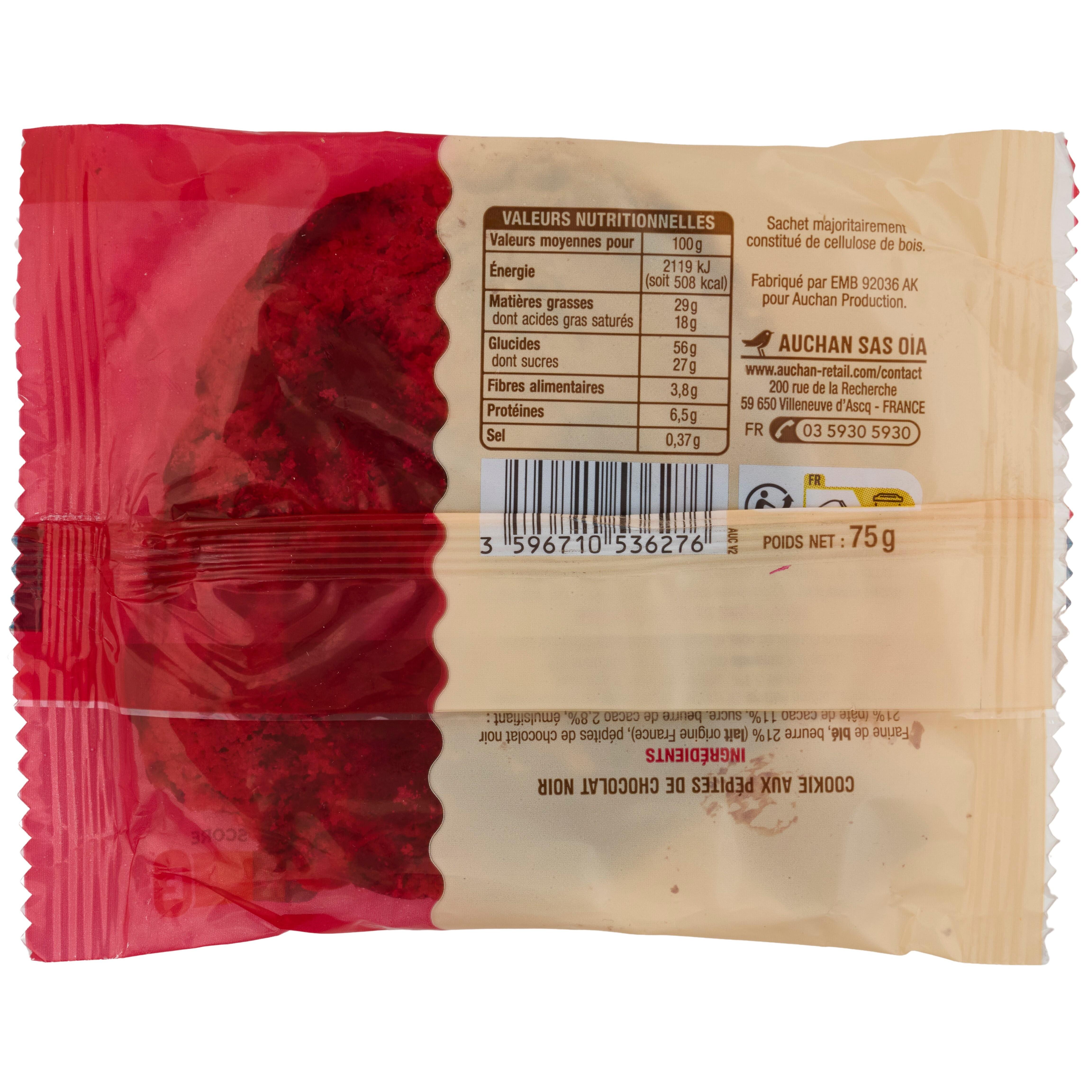 Voir la diapositive 3 : AUCHAN Cookie pur beurre au chocolat noir 75g