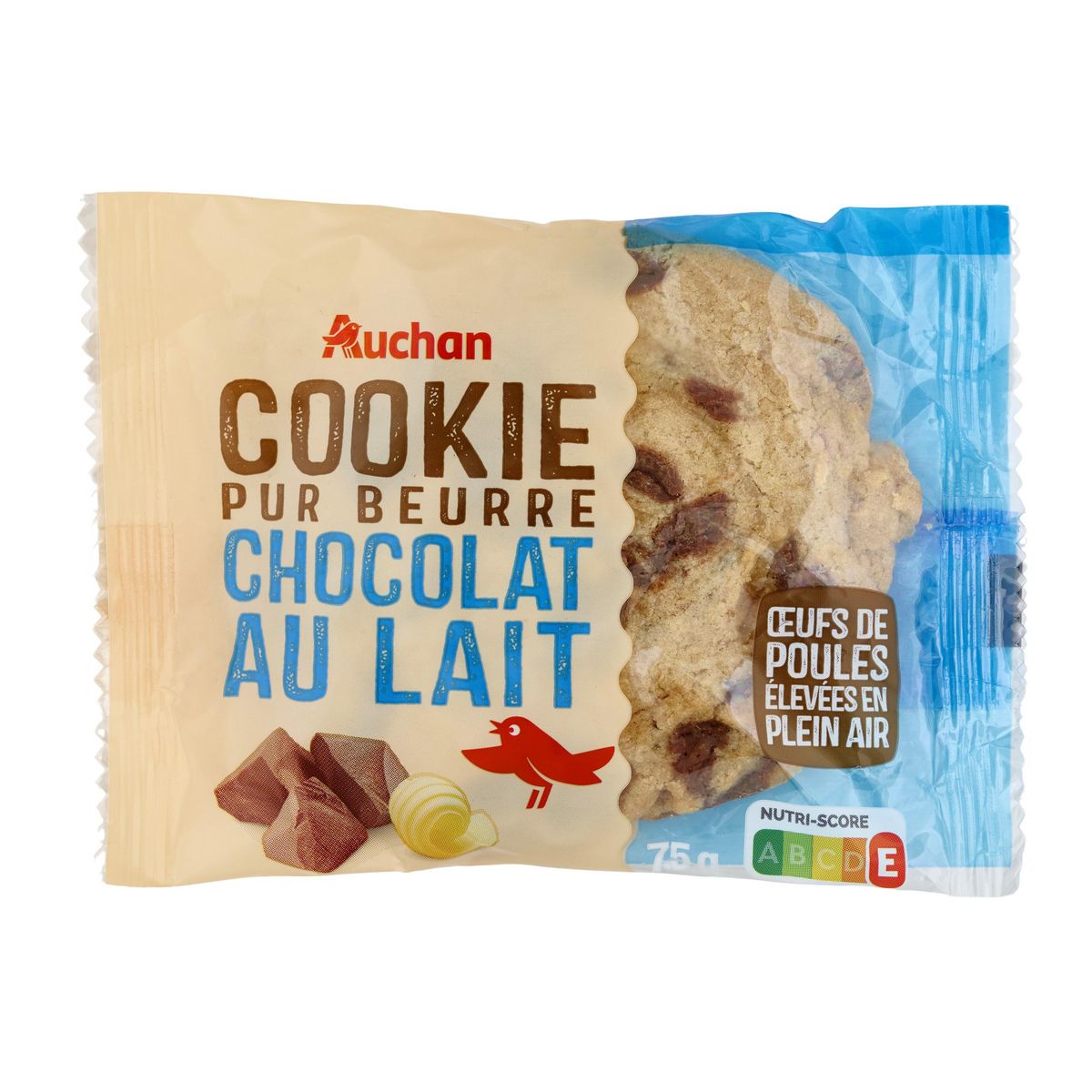 AUCHAN Cookie pur beurre chocolat au lait 75g