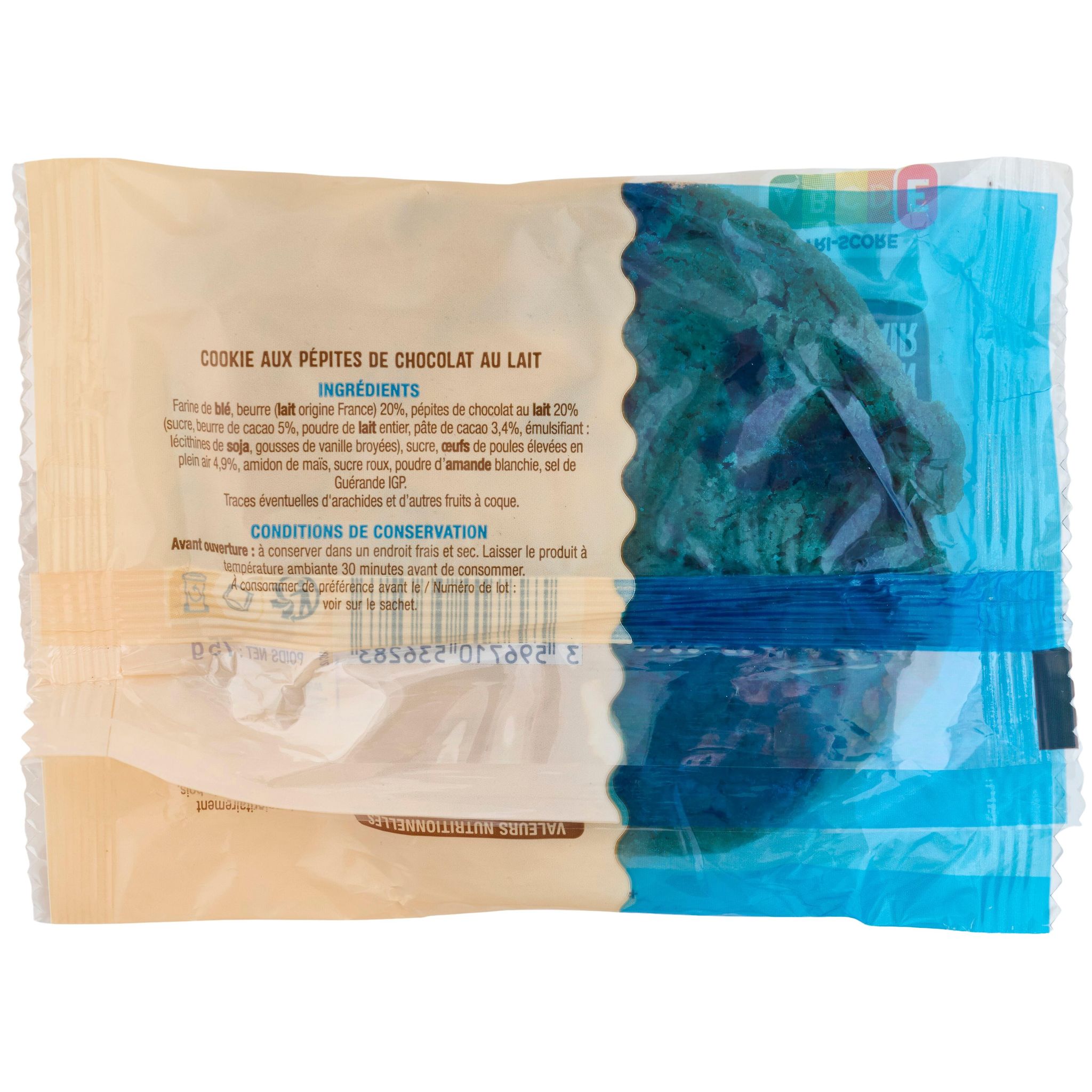 Voir la diapositive 3 : AUCHAN Cookie pur beurre chocolat au lait 75g