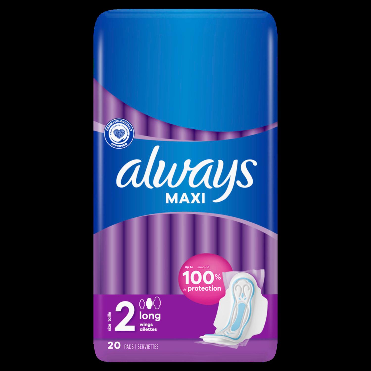 Voir la diapositive 2 : ALWAYS Maxi serviettes long plus taille 2 20 serviettes