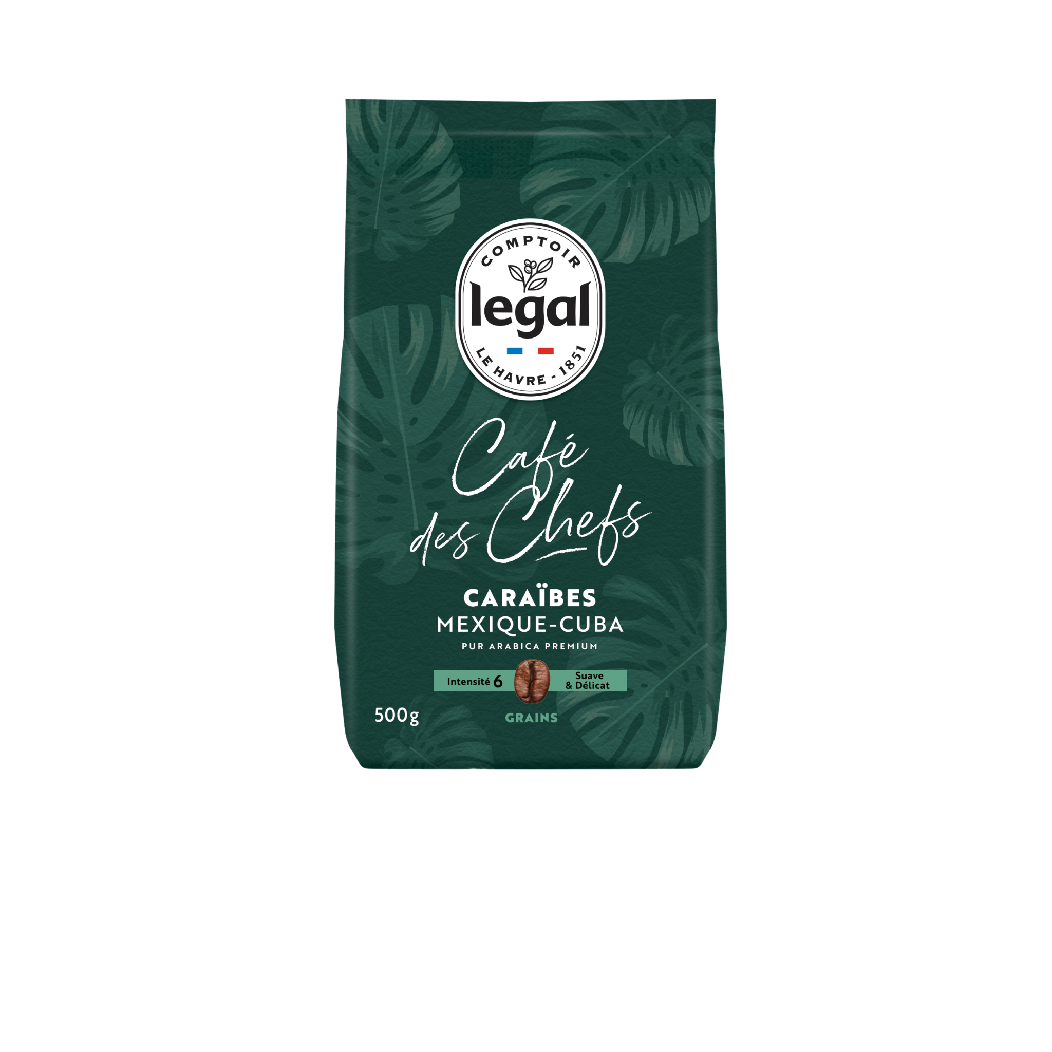 LEGAL Café des chefs en grains Caraïbes pur arabica premium suave et délicat intensité 6 500g