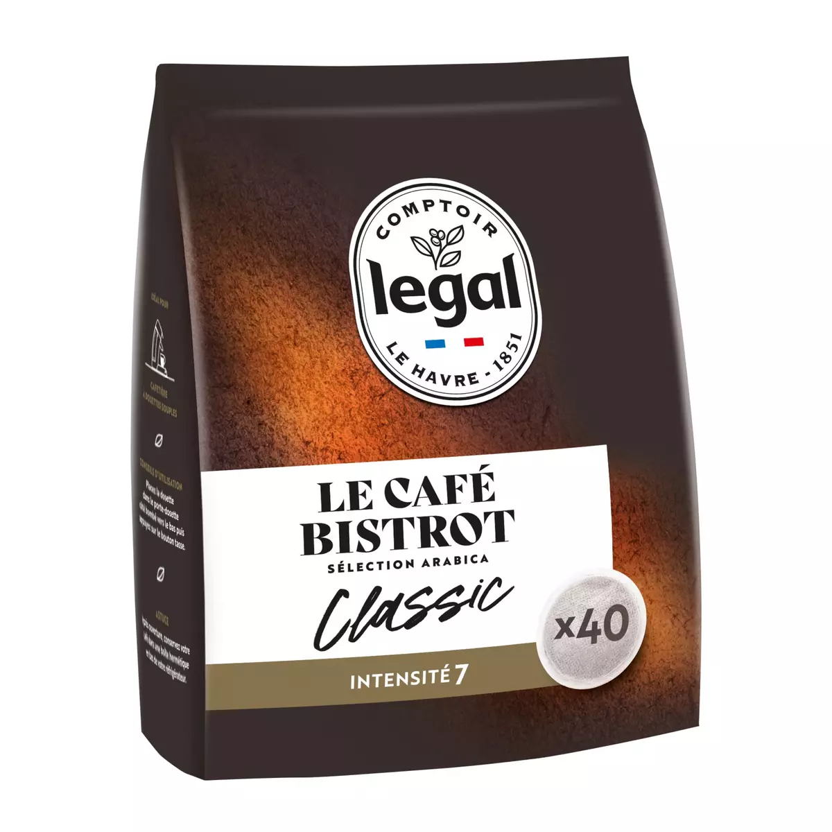 LEGAL Dosettes de café le café bistrot arabica classic intensité 7 40 dosettes