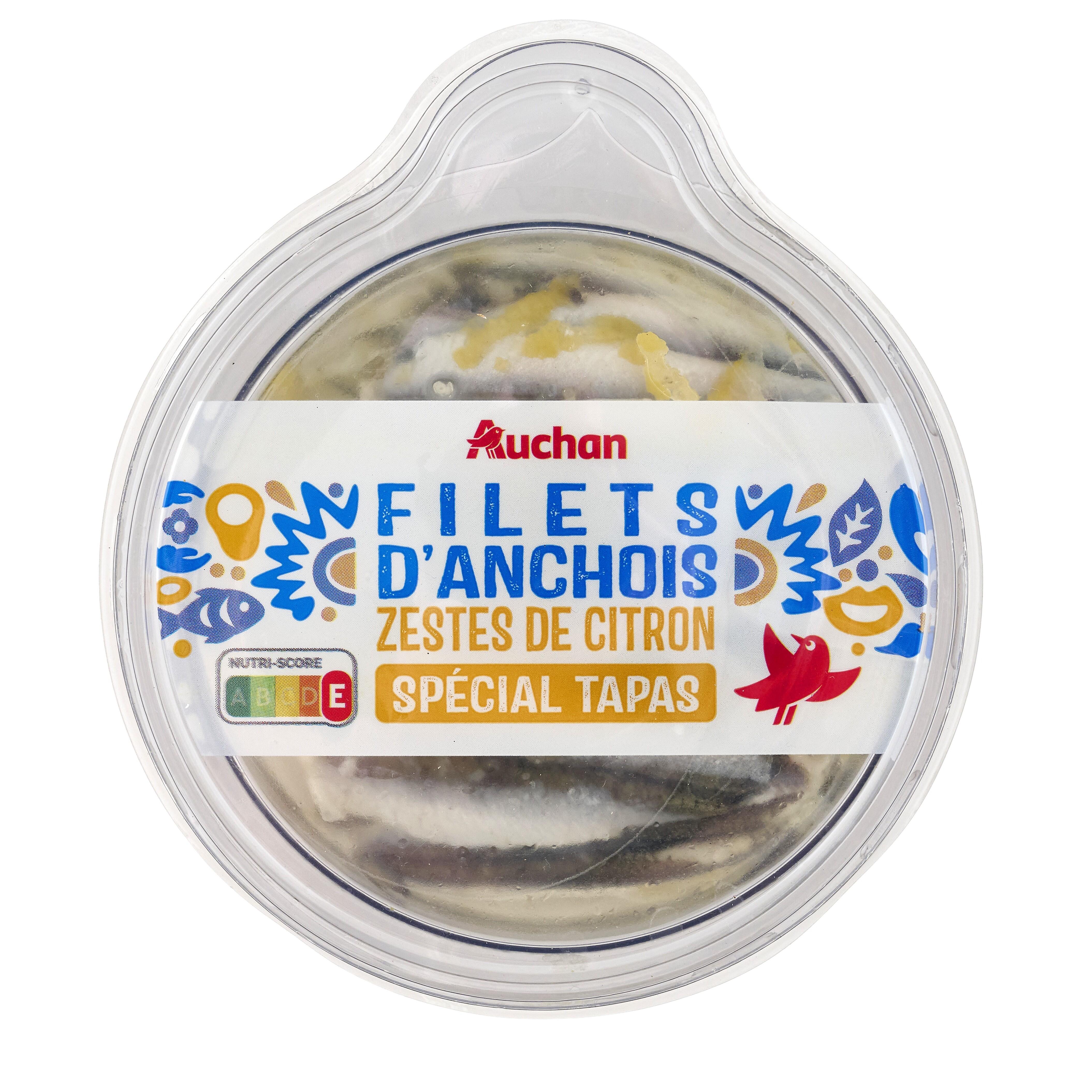 Voir la diapositive 2 : AUCHAN Filet d'anchois zestes de citron spécial tapas 80g