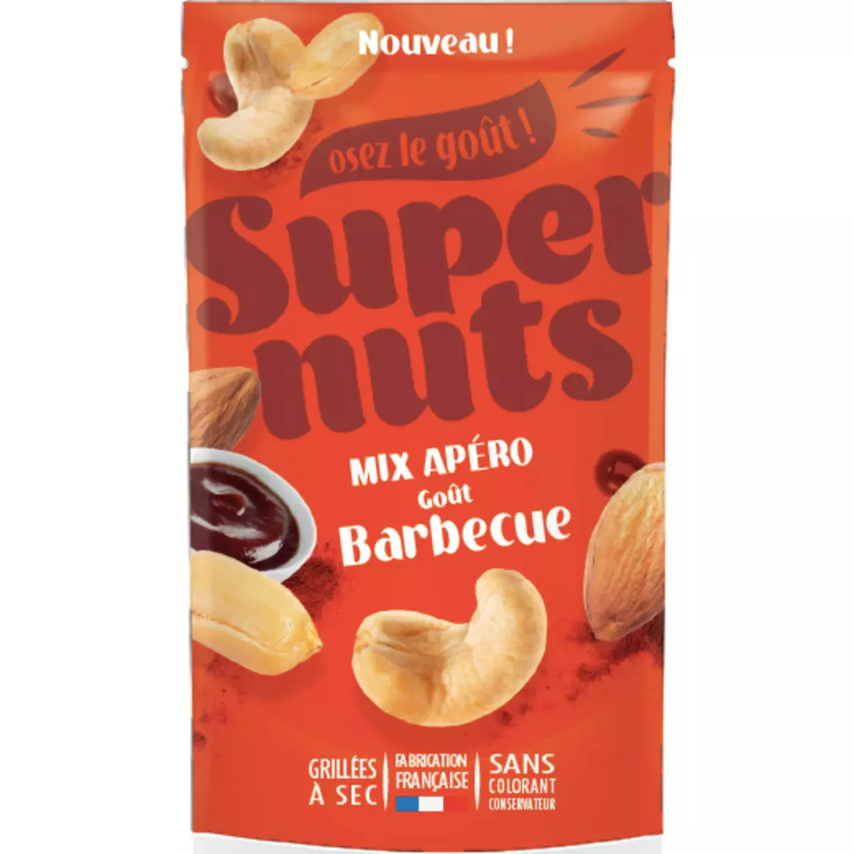 SUPERNUTS Mix apéro cacahuètes amandes noix de cajous goût barbecue 100g