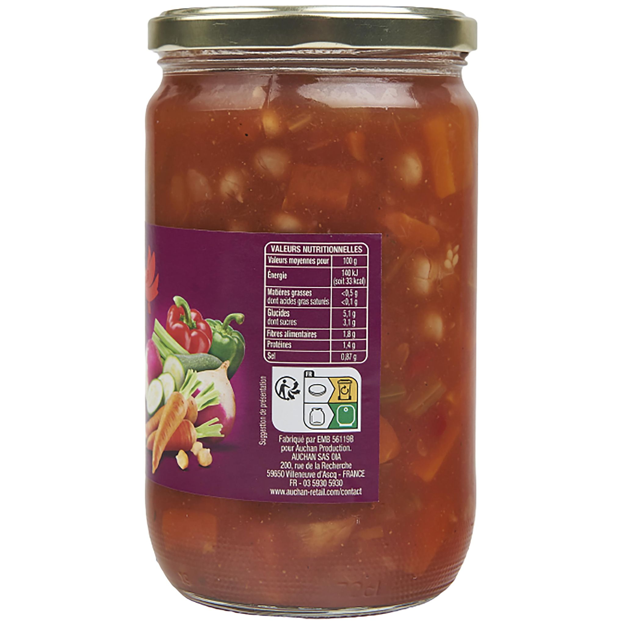 Voir la diapositive 3 : AUCHAN Les mijotés légumes pour couscous 660g