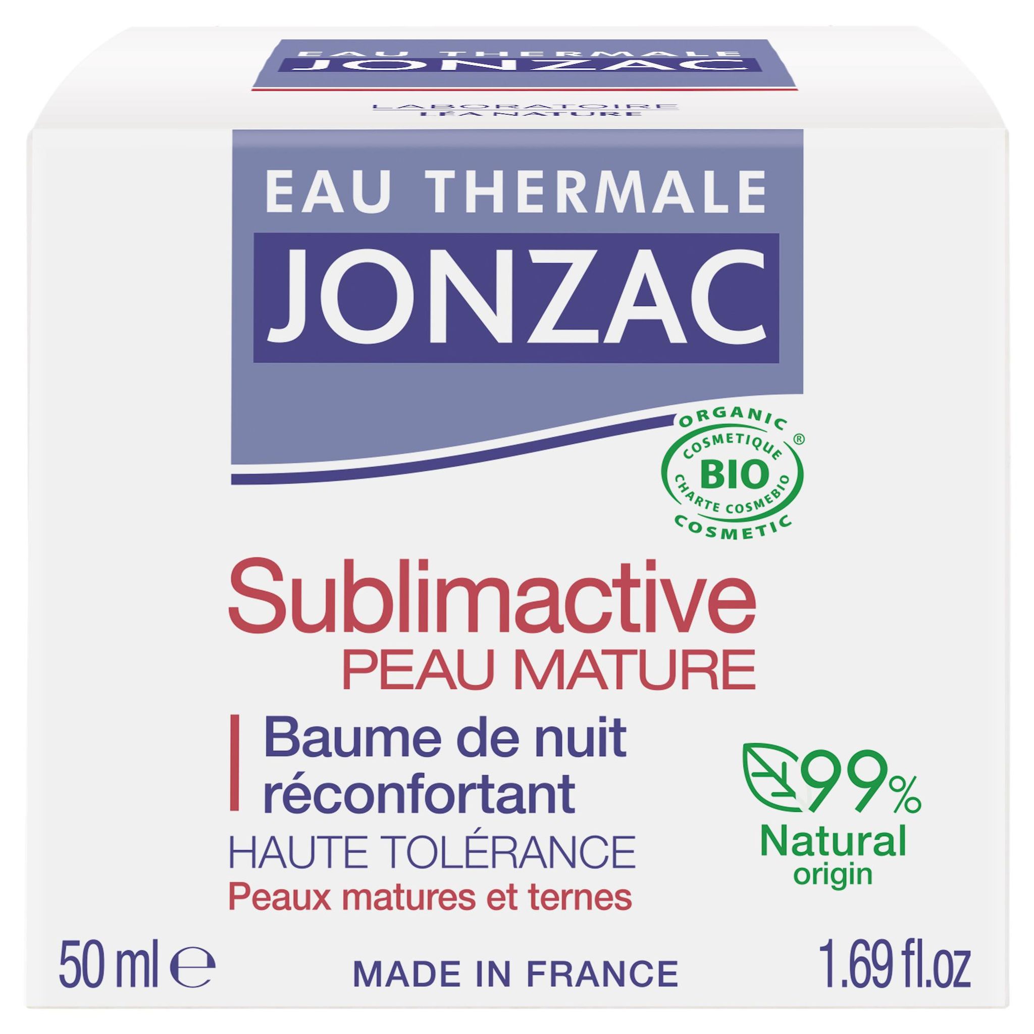 Voir la diapositive 2 : EAU THERMALE JONZAC Sublimactive Peau mature Baume de nuit réconfortant bio 50ml