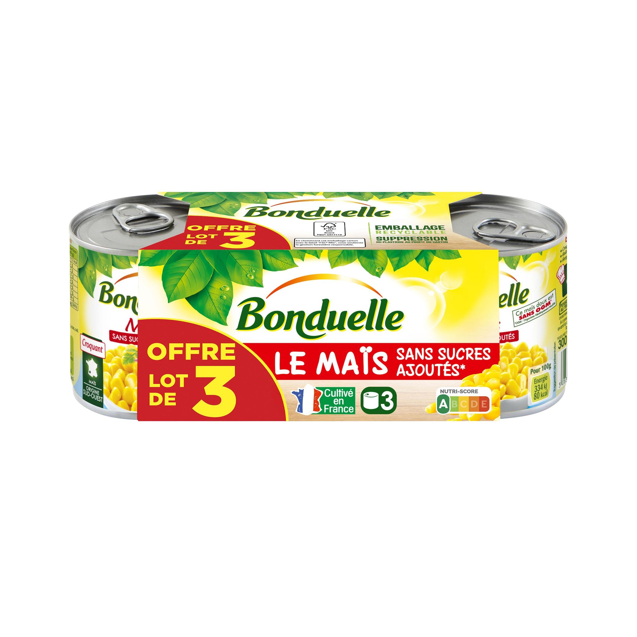 BONDUELLE Maïs sans sucres ajoutés 3x140g