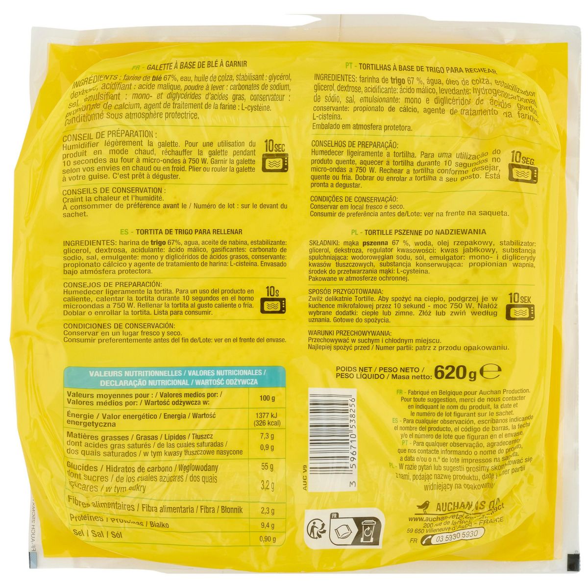 AUCHAN Wraps format familial 10 pièces 620g