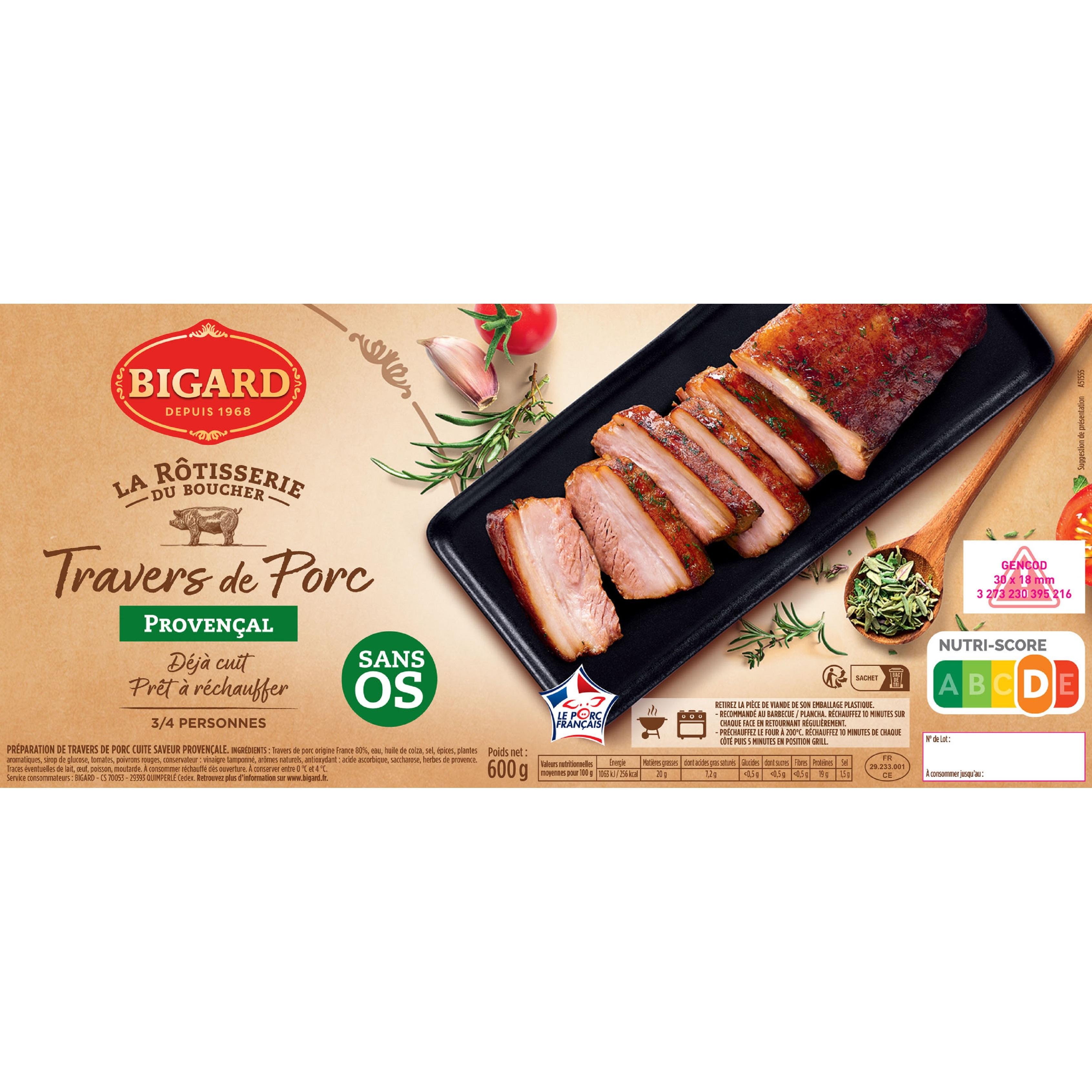 BIGARD Travers de porc Provençal sans os 3/4 parts 600g