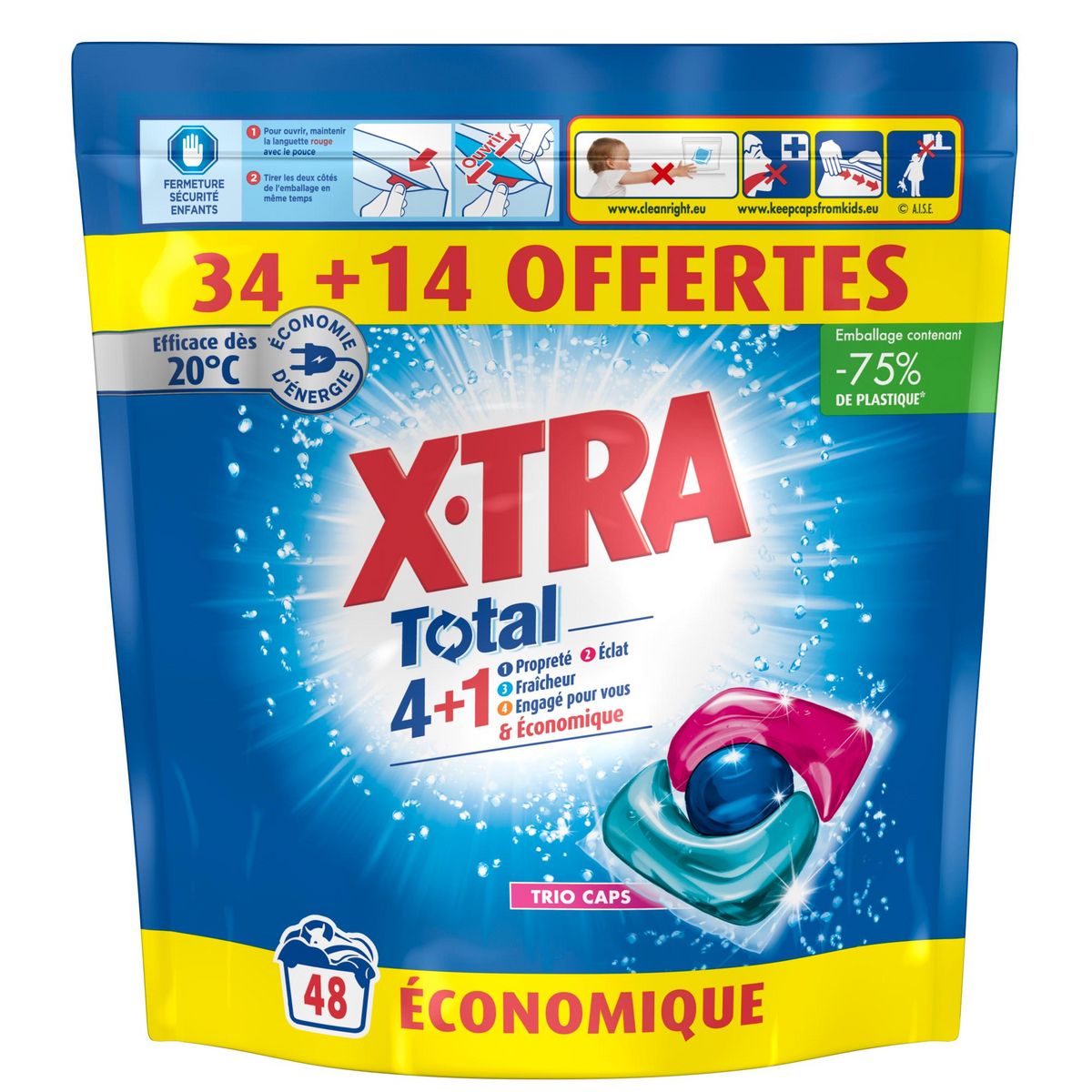 X-TRA Lessive capsules trio 34+14 offert