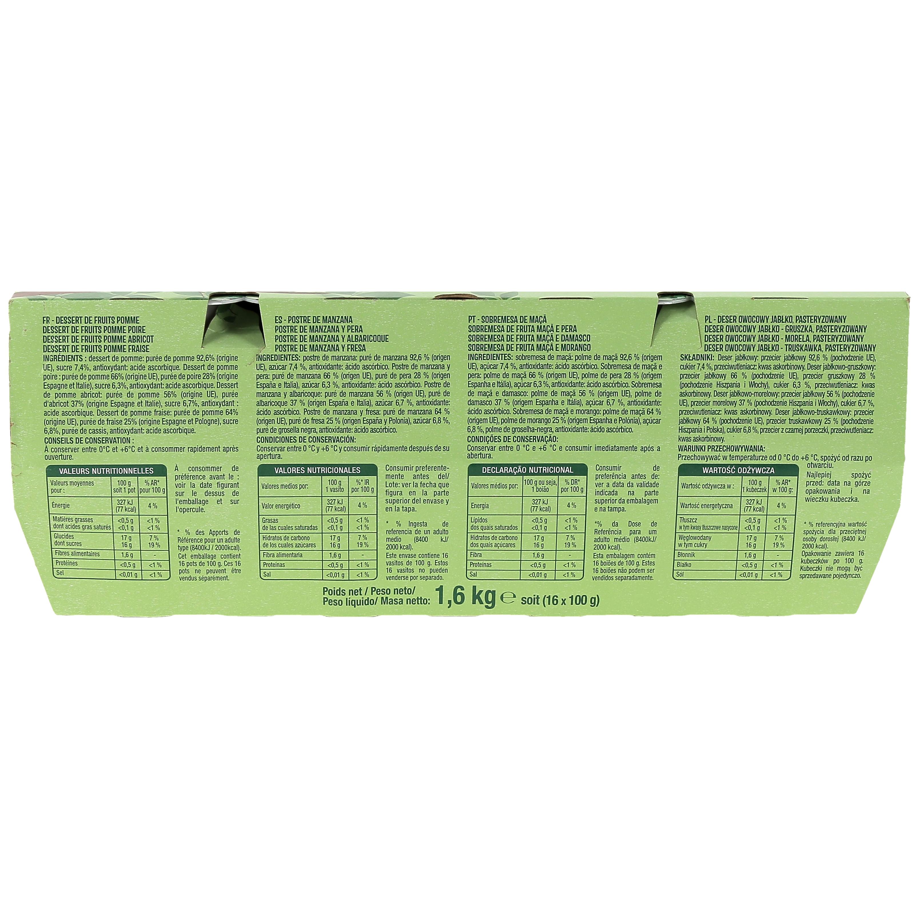 Voir la diapositive 2 : AUCHAN Spécialité panaché pomme pomme/poire pomme/abricot pomme/fraise 16x100g