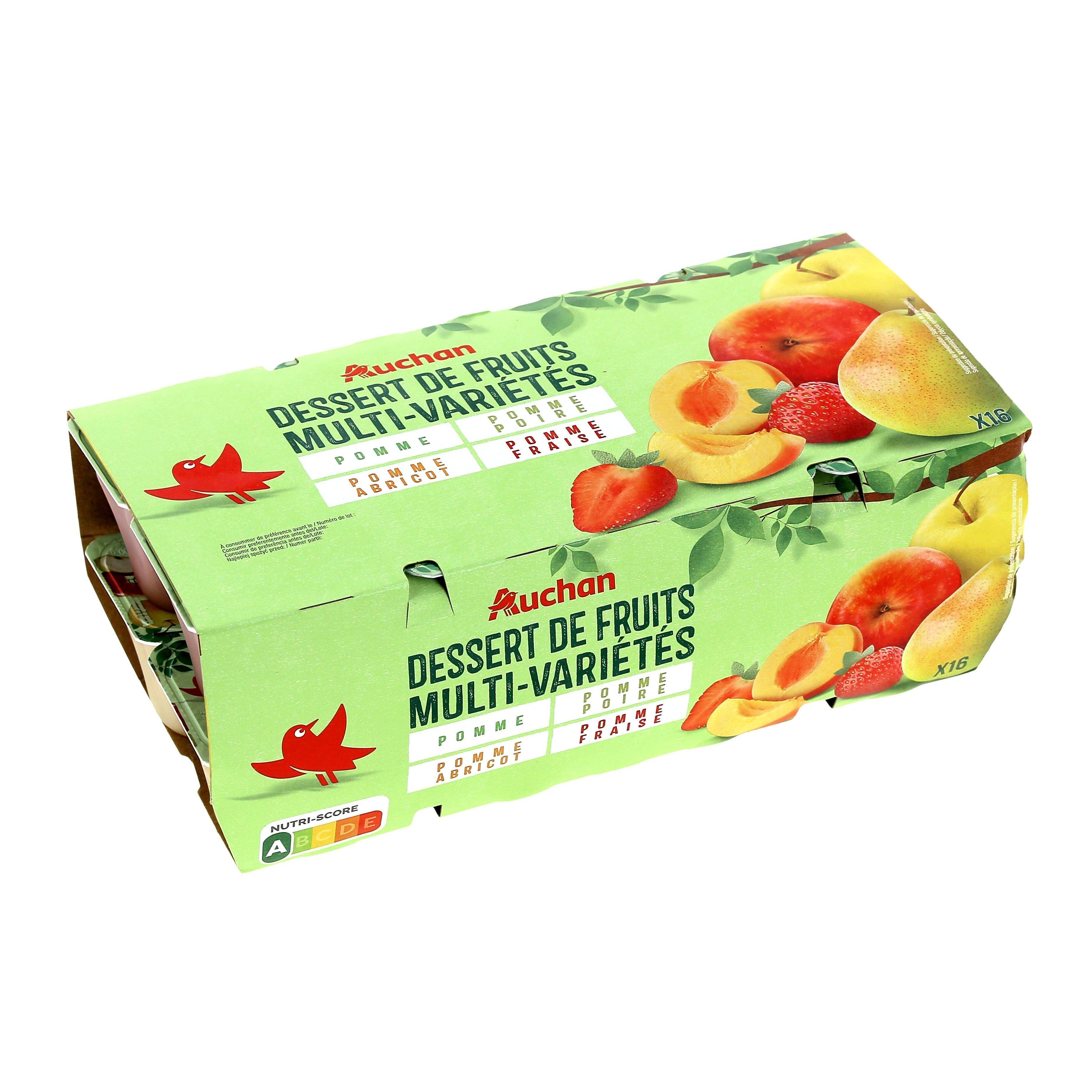 Voir la diapositive 3 : AUCHAN Spécialité panaché pomme pomme/poire pomme/abricot pomme/fraise 16x100g
