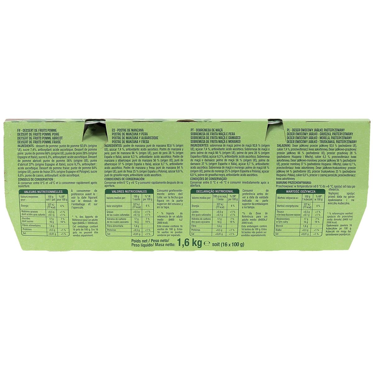 AUCHAN Spécialité panaché pomme pomme/poire pomme/abricot pomme/fraise 16x100g