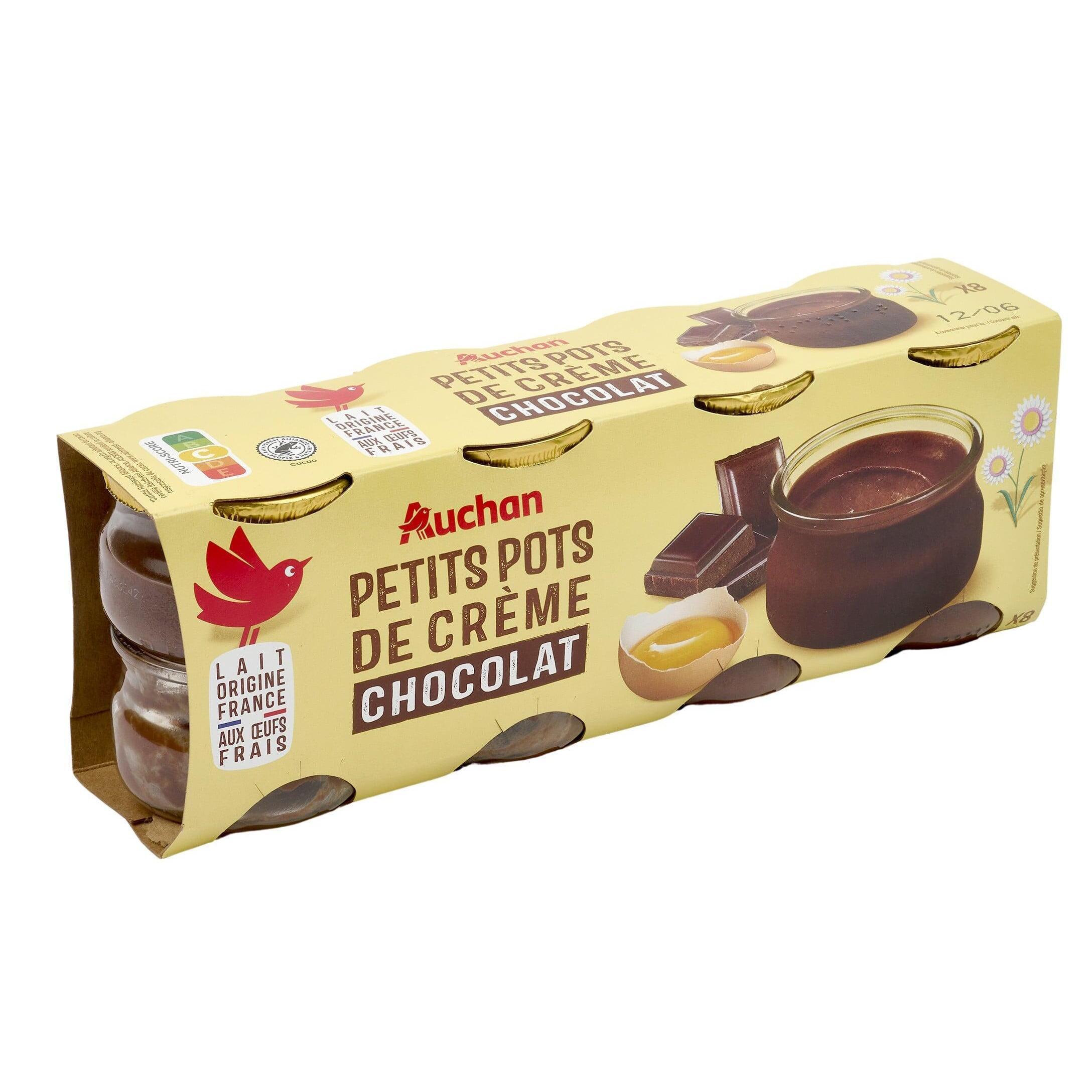 Voir la diapositive 2 : AUCHAN Petits pots de crème chocolat 8x100g