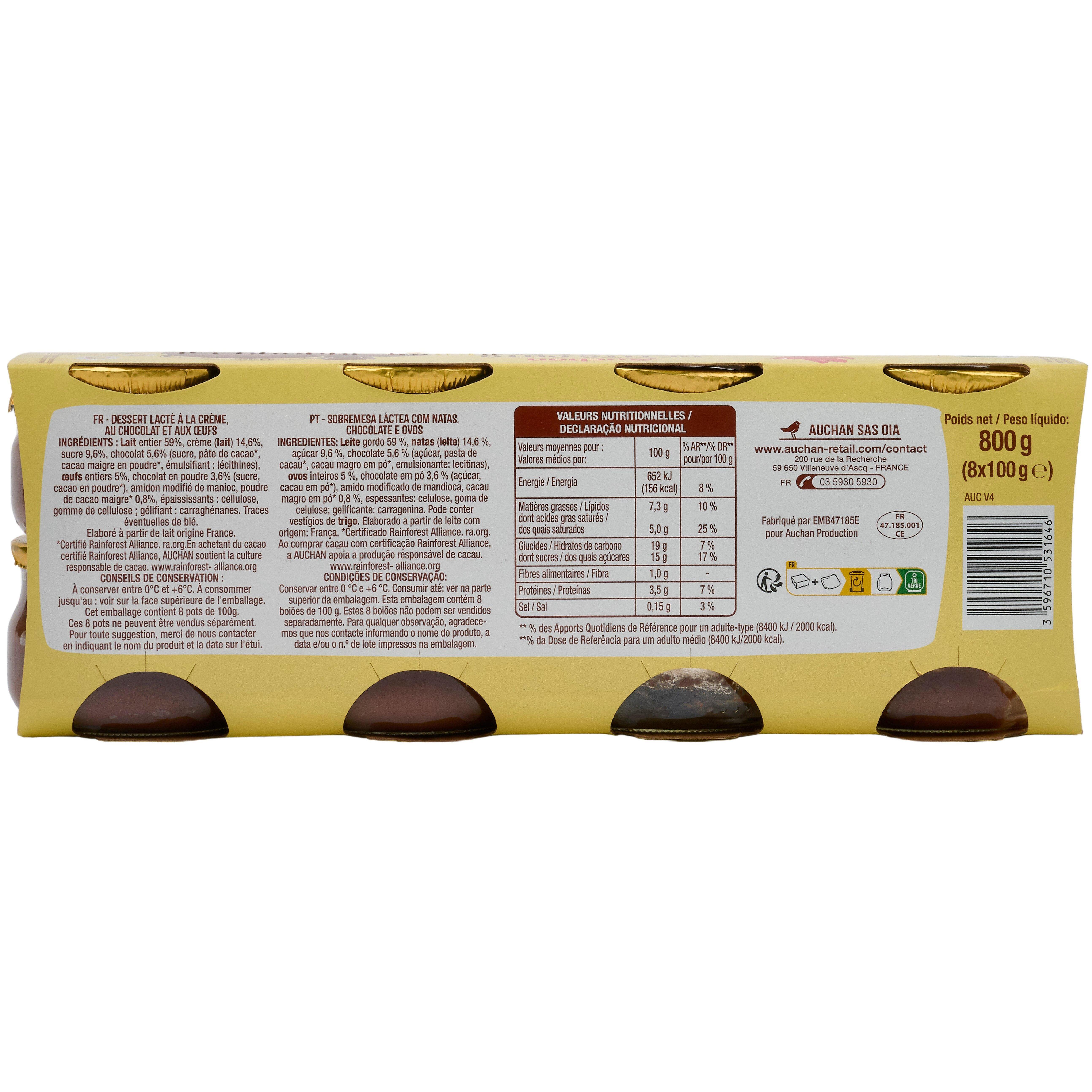 Voir la diapositive 3 : AUCHAN Petits pots de crème chocolat 8x100g