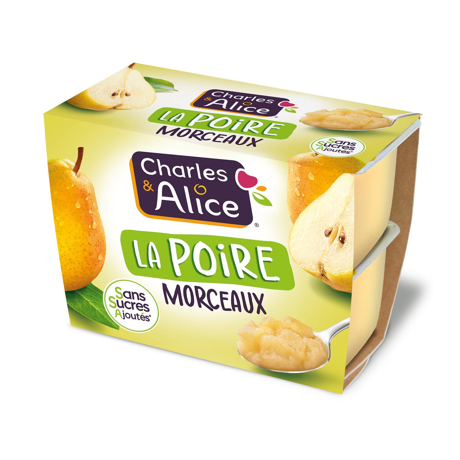 CHARLES & ALICE La poire en morceaux sans sucres ajoutés 4x95g