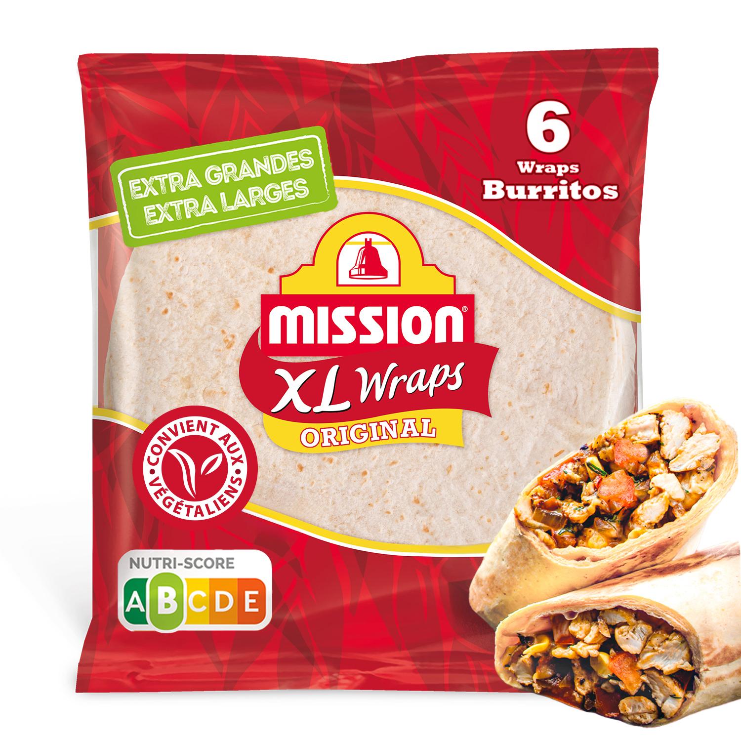Voir la diapositive 2 : MISSION Wraps xl blé nature 6 wraps 540g