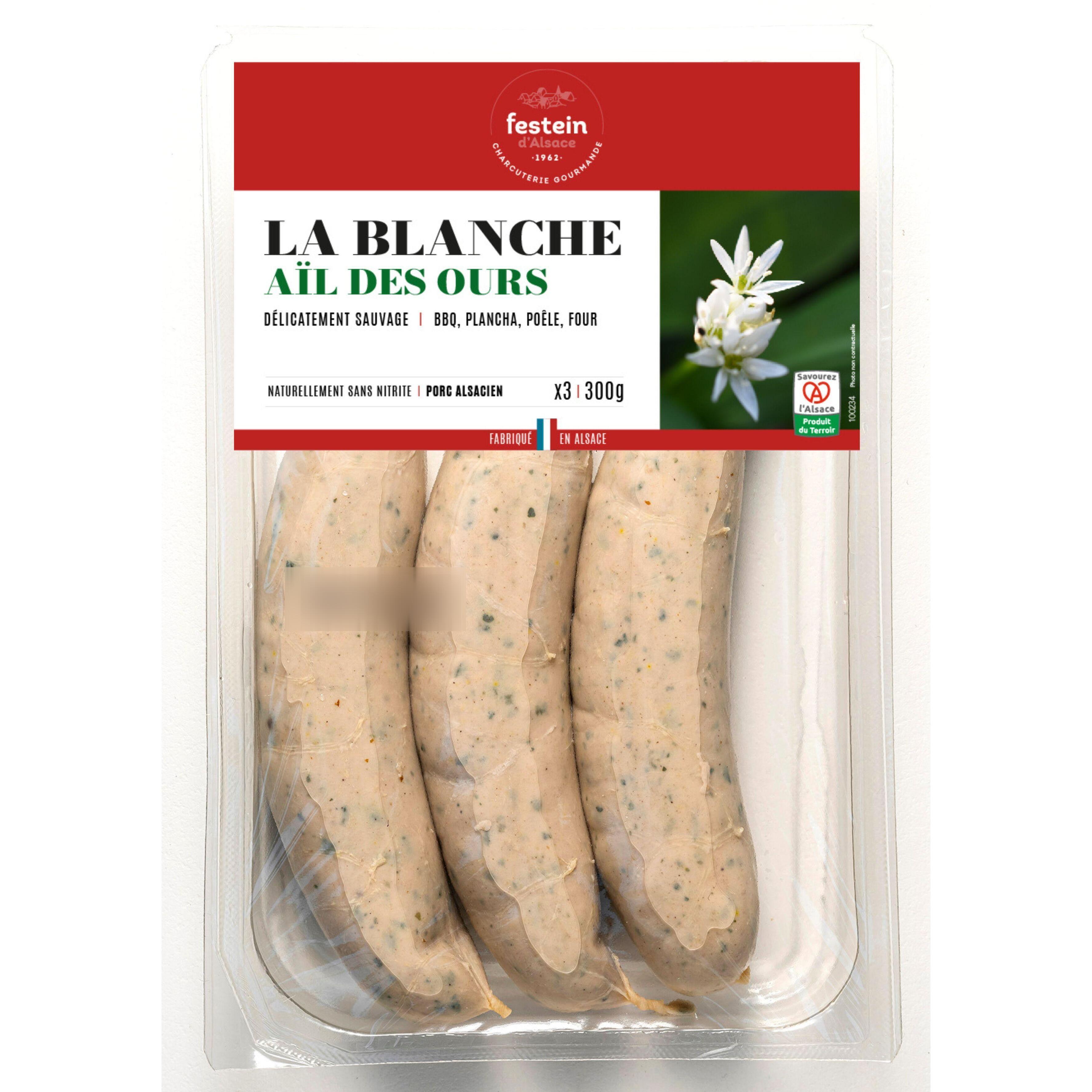 FESTEIN D'ALSACE La Blanche Saucisses ail des ours 3 pièces 300g