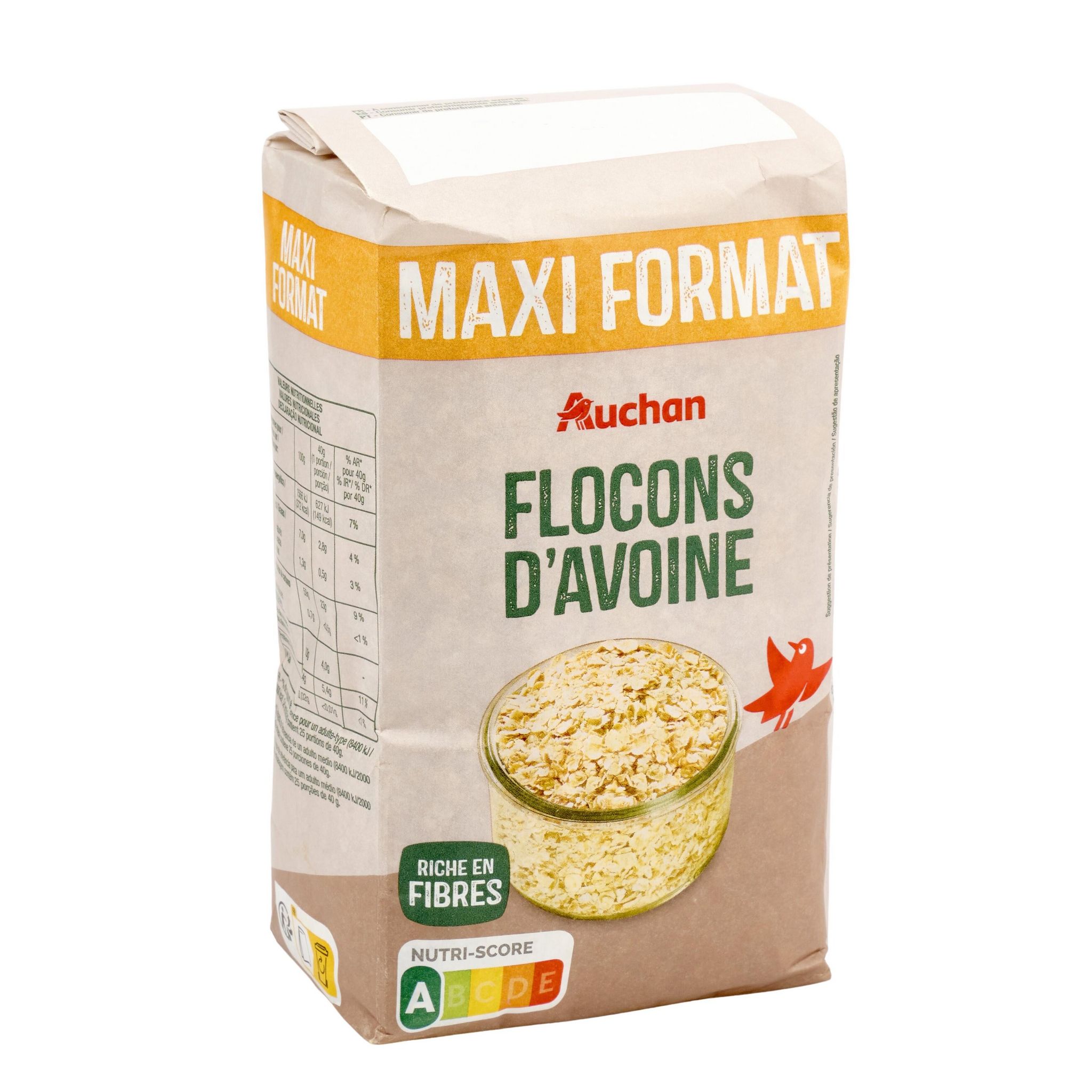 Voir la diapositive 2 : AUCHAN Flocons d'avoine Maxi format 1kg