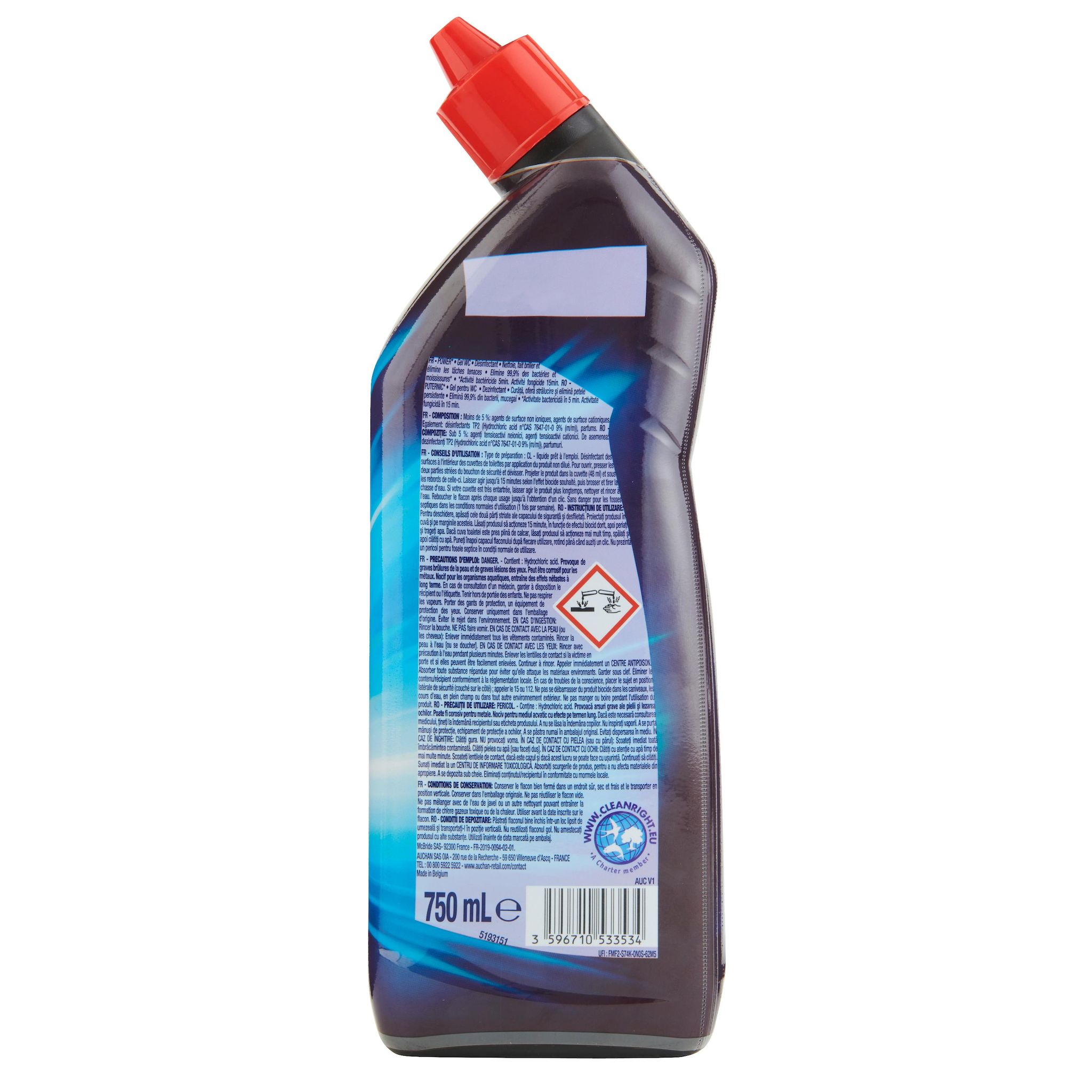 Voir la diapositive 2 : AUCHAN Gel WC power désinfectant 750ml