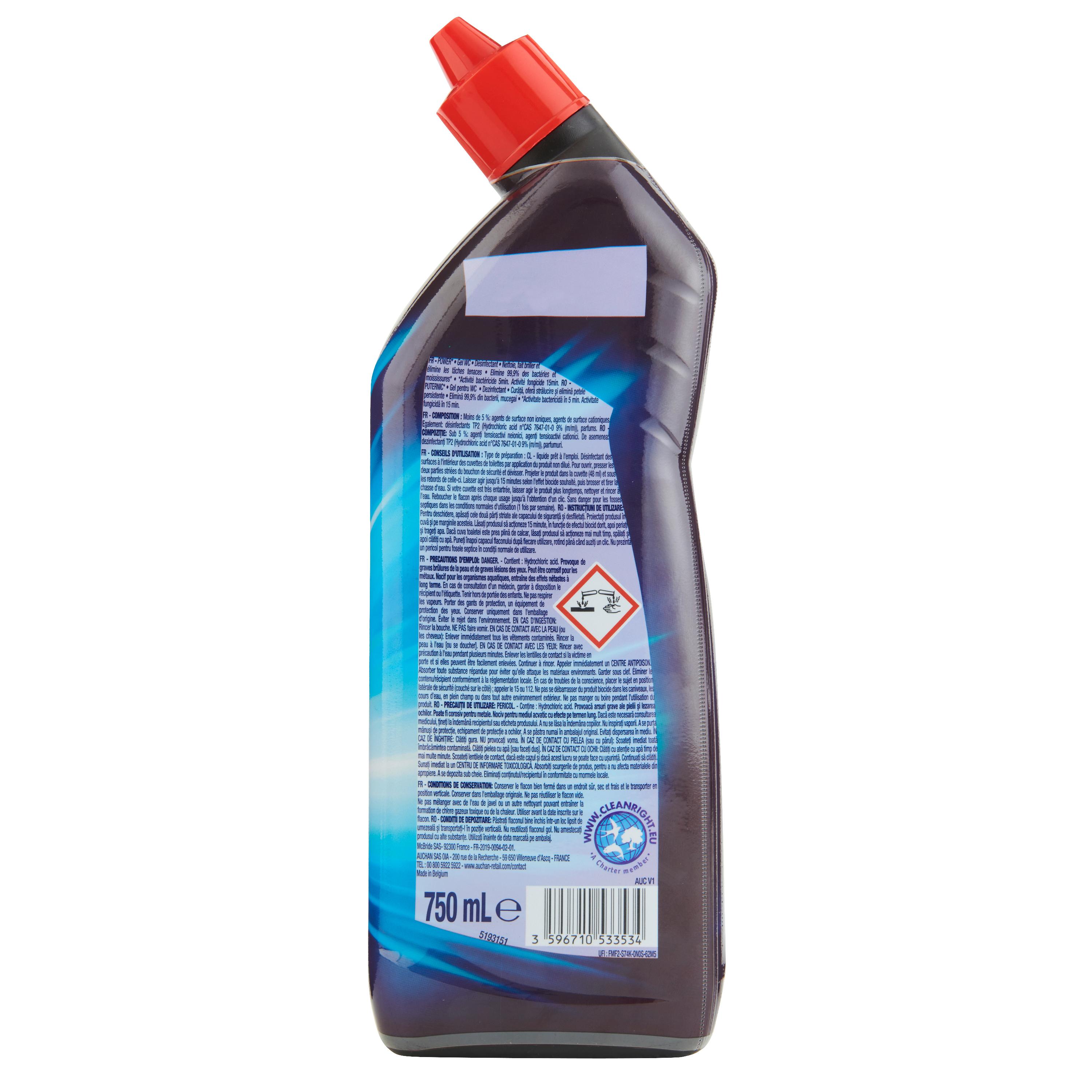 Voir la diapositive 3 : AUCHAN Gel WC power désinfectant 750ml