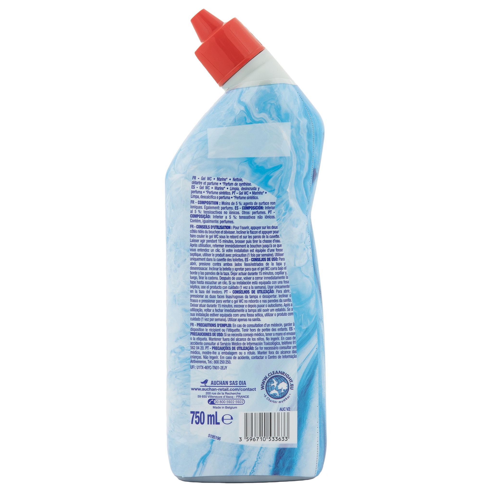 Voir la diapositive 3 : AUCHAN Gel WC fraîcheur marine 750ml