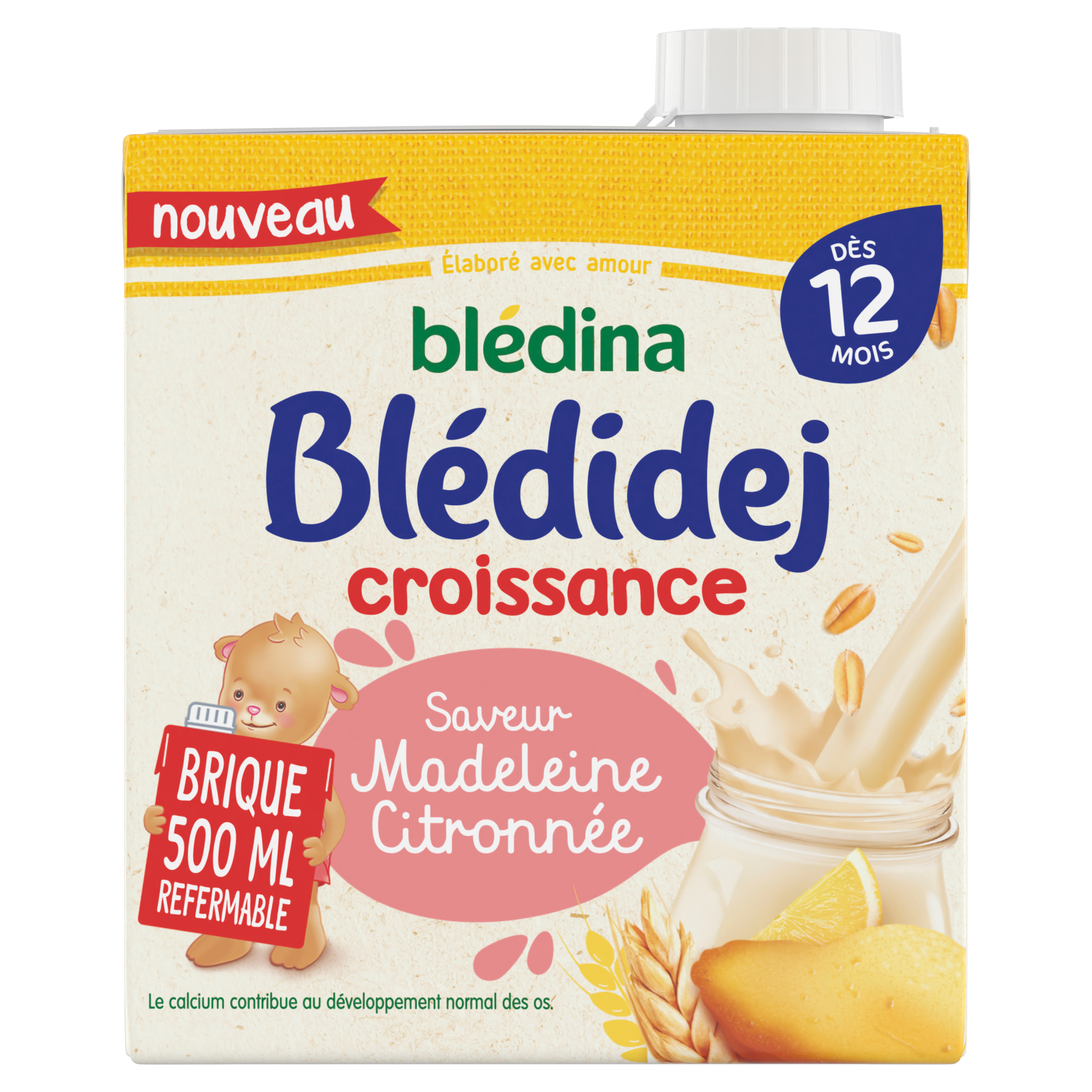 Voir la diapositive 2 : BLEDIDEJ Céréales lactées saveur madeleine citronnée dès 12 mois 500ml