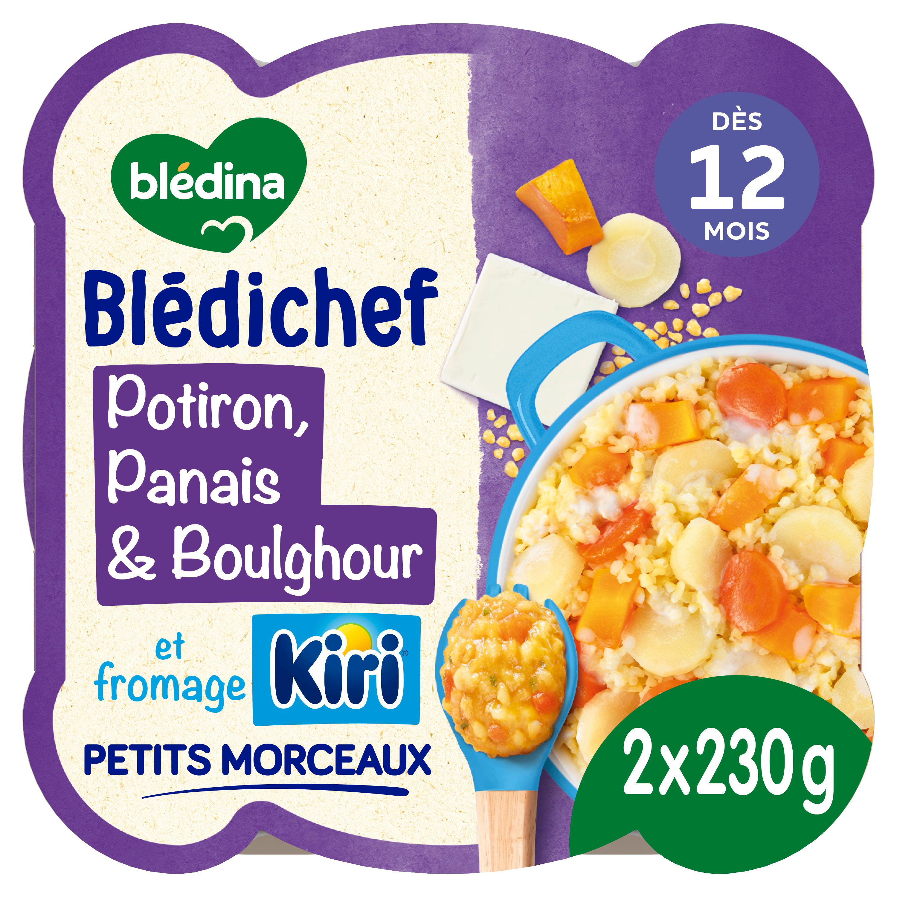 Voir la diapositive 2 : BLEDINA Blédichef Assiette de crémeux de potiron panais boulghour et fromage kiri dès 12 mois 2x230g