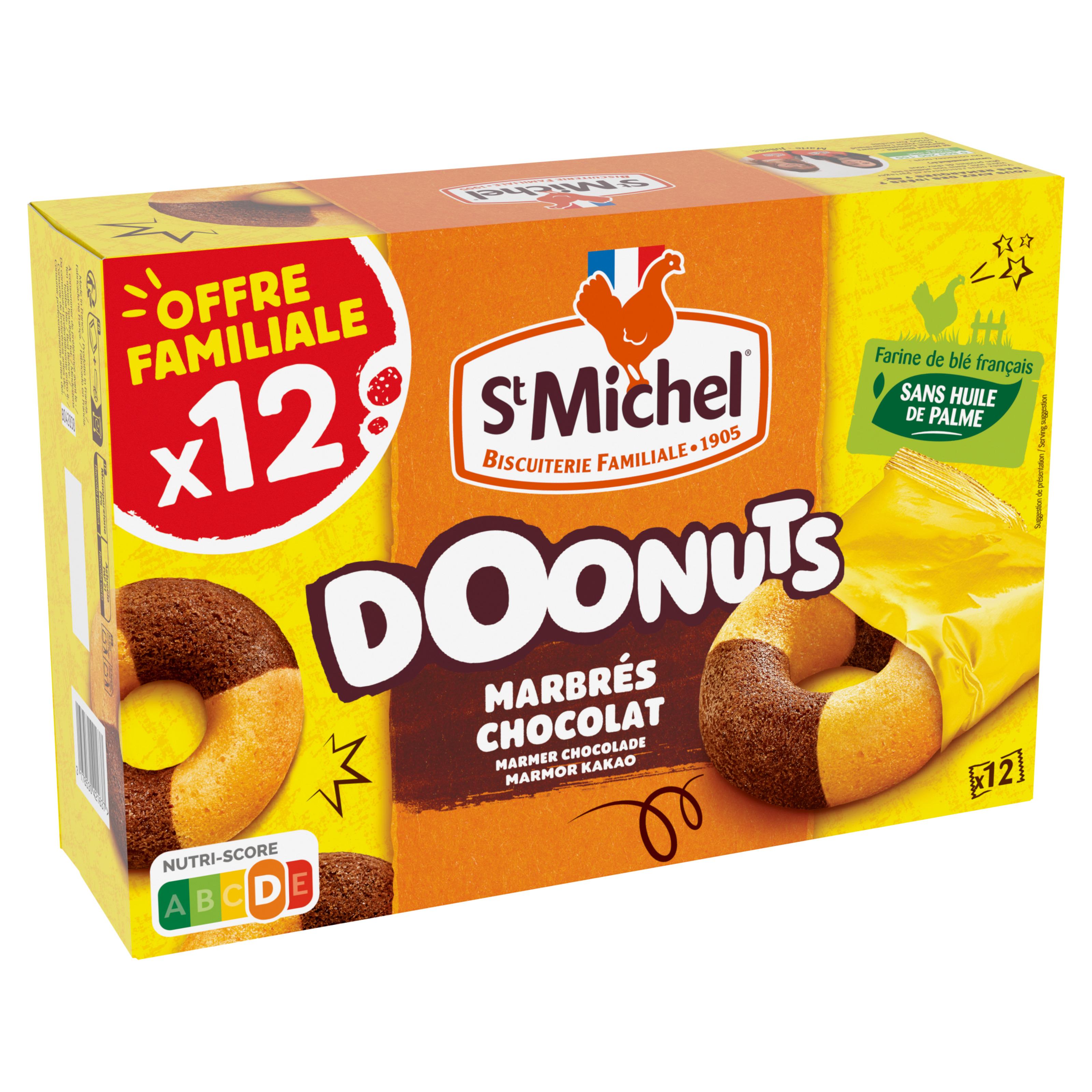 ST MICHEL Doonuts marbrés au chocolat sans huile de palme 12 gâteaux 360g