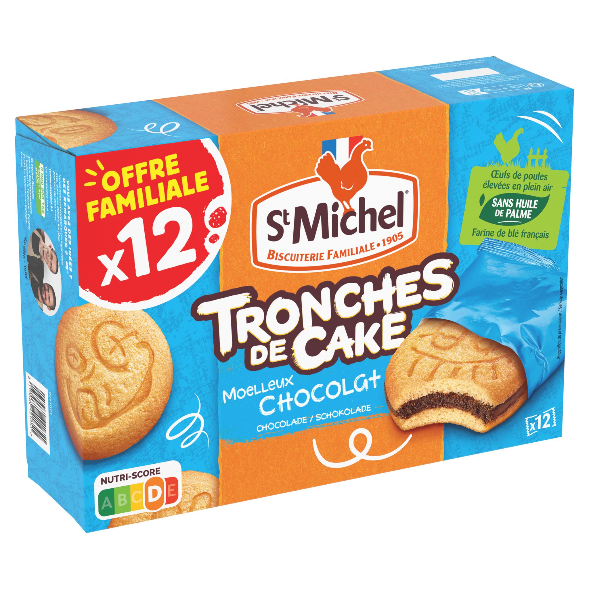 ST MICHEL Biscuits Tronches de cake moelleux fourrés au chocolat 12 biscuits 350g
