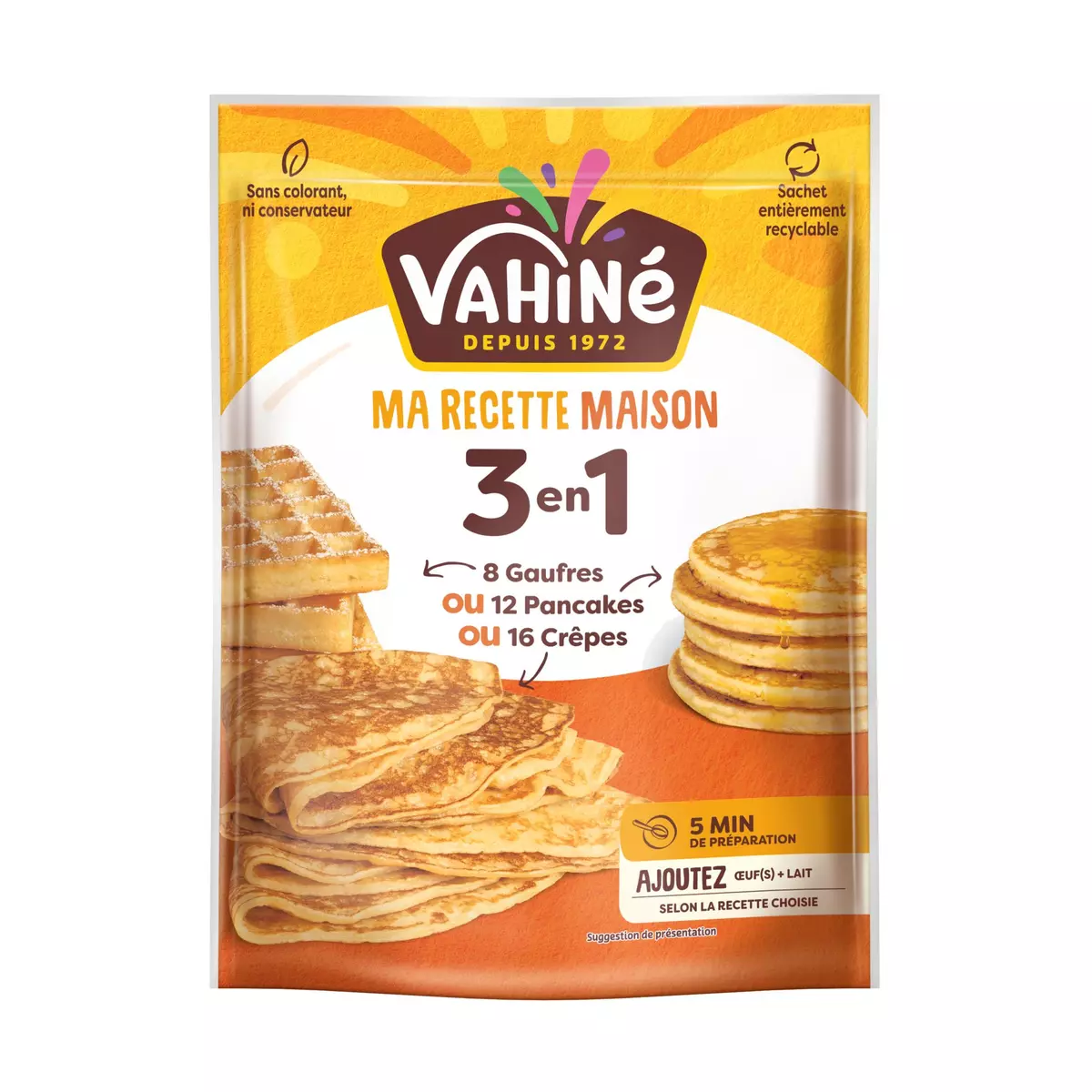 VAHINE Ma recette maison Préparation pour gaufres pancakes ou crêpes 240g