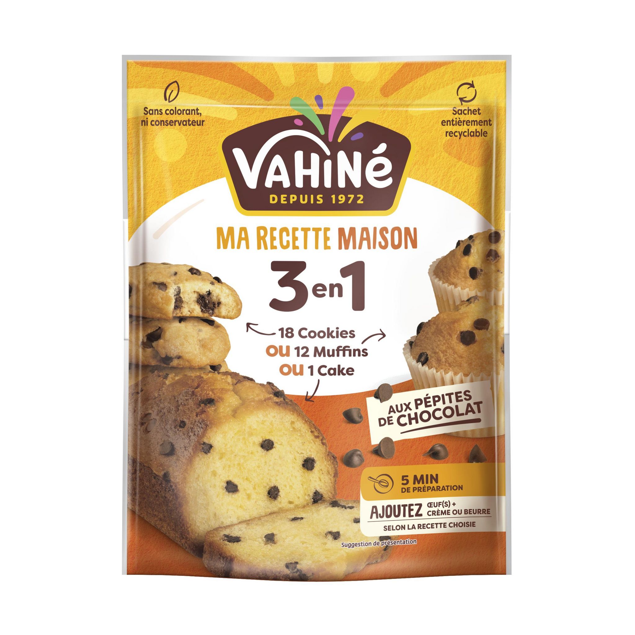 VAHINE Ma recette maison préparation 3 en 1 pour cookies muffins ou cake 300g