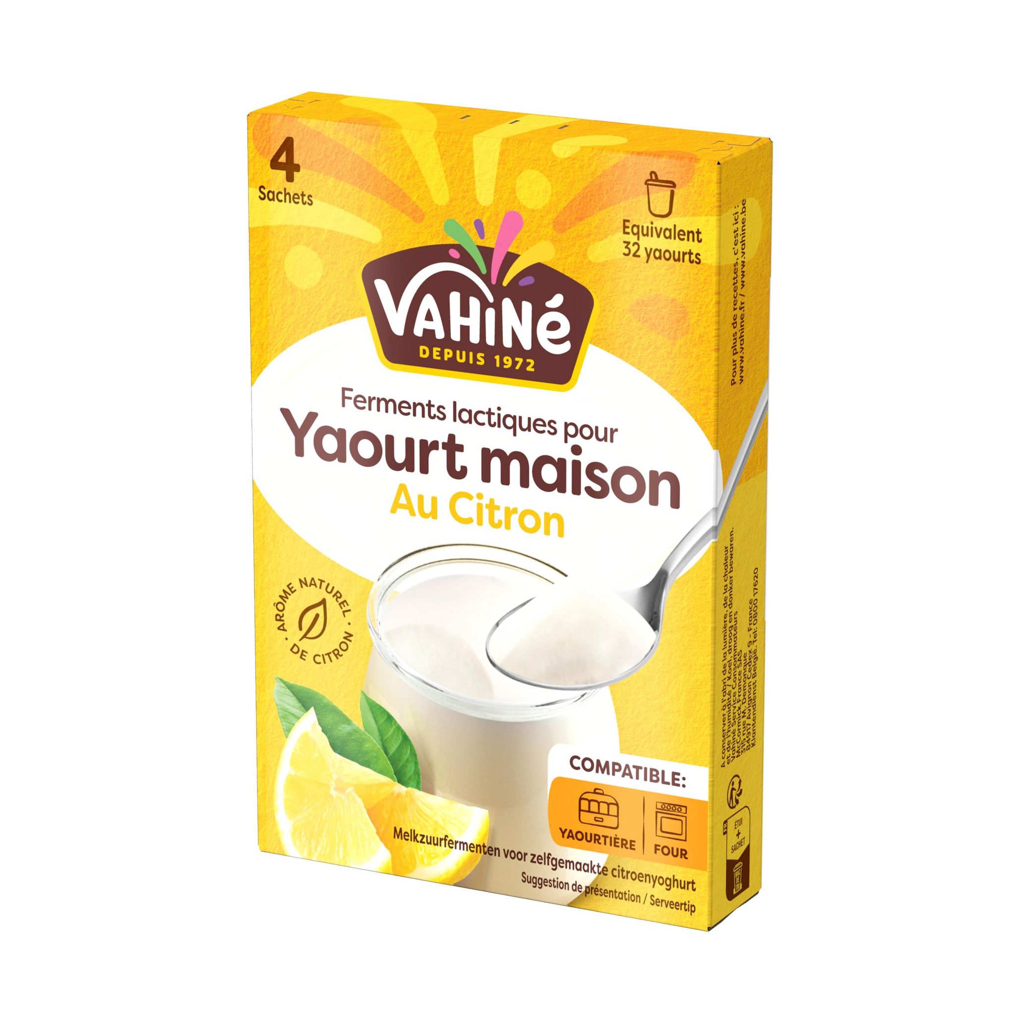 VAHINE Ferments lactiques pour préparation de yaourts saveur citron 4 sachets 20g