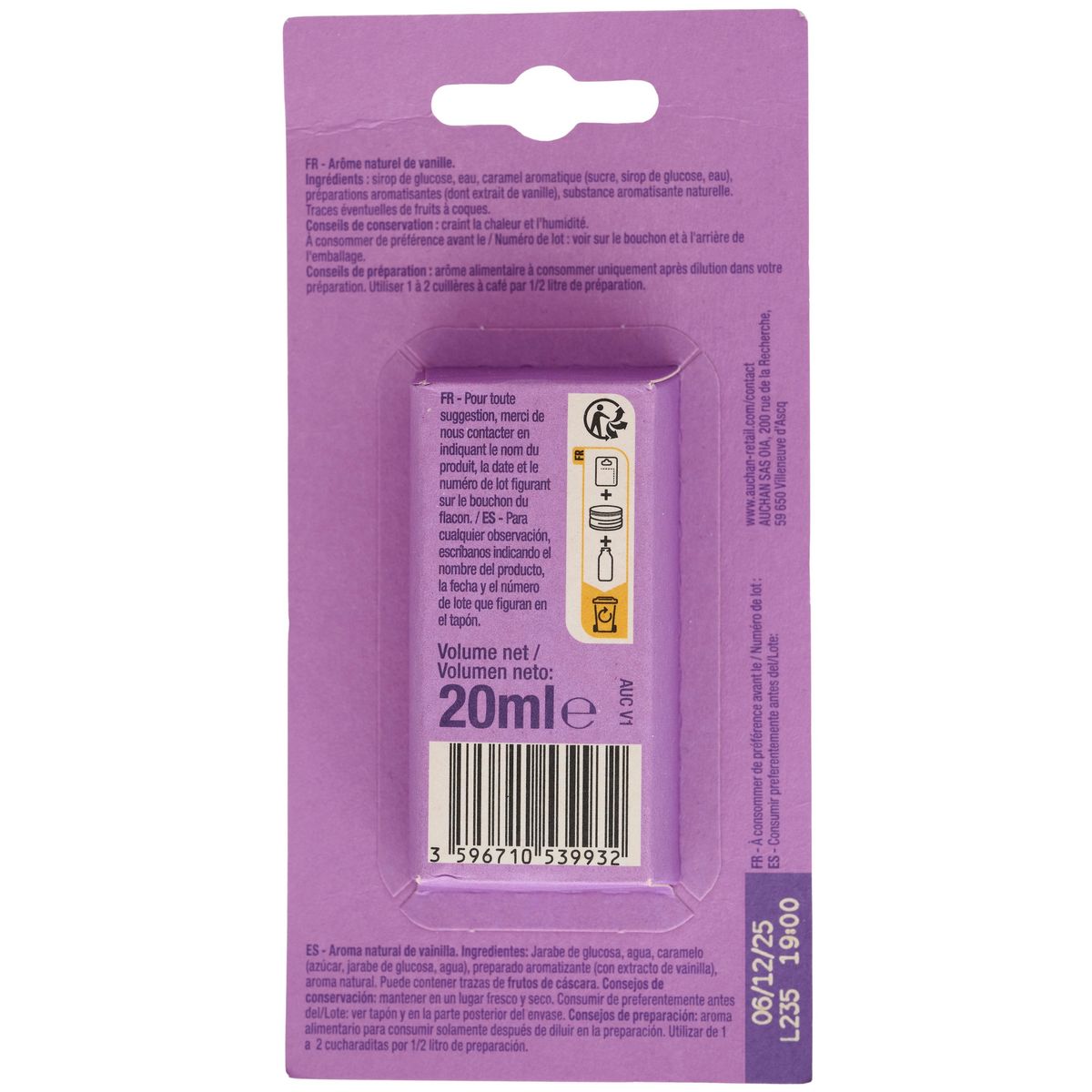 AUCHAN Arôme naturel de vanille Les pâtissiers 20ml