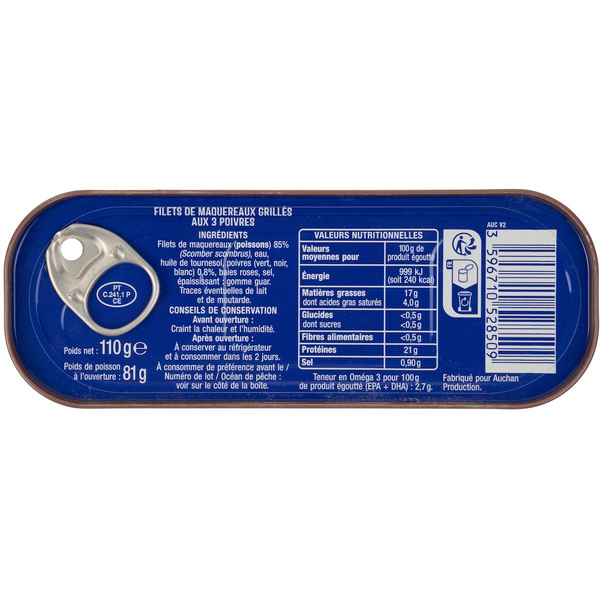 AUCHAN Filets de maquereaux grillés aux 3 poivres 110g