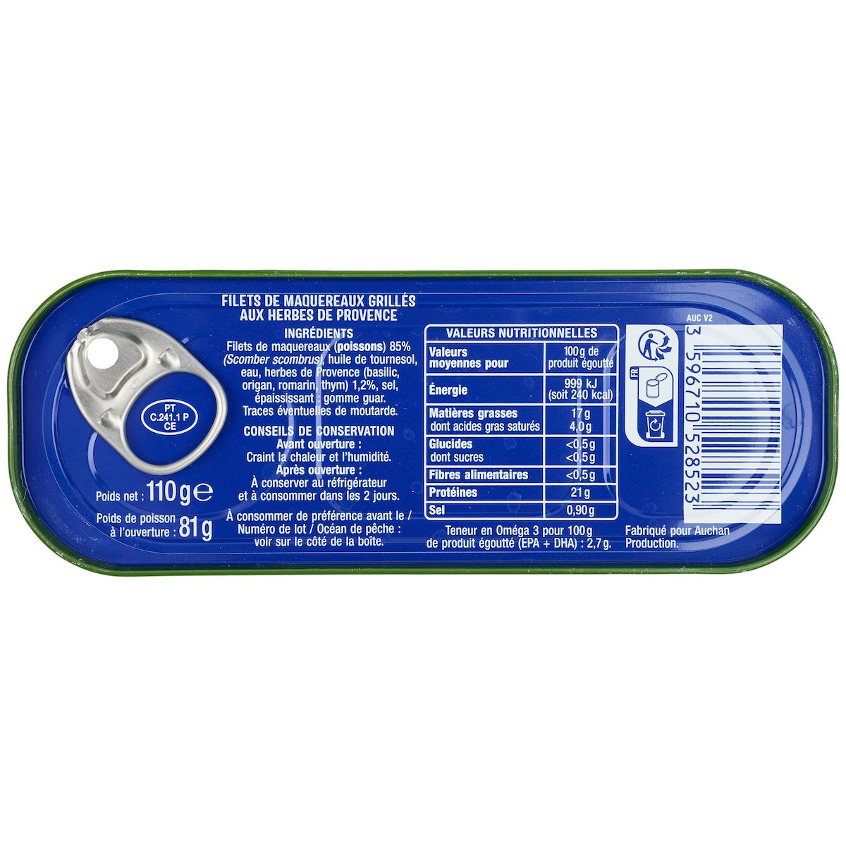 AUCHAN Filets de maquereaux grillés aux herbes de Provence 110g