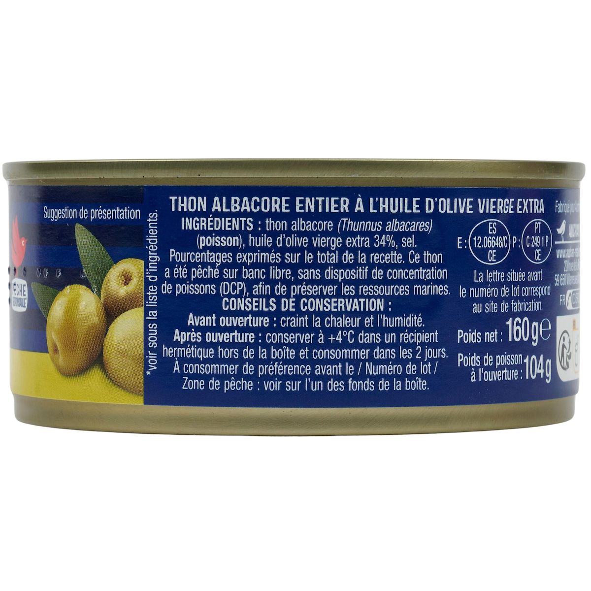 AUCHAN Thon albacore à l'huile d'olive vierge extra 160g