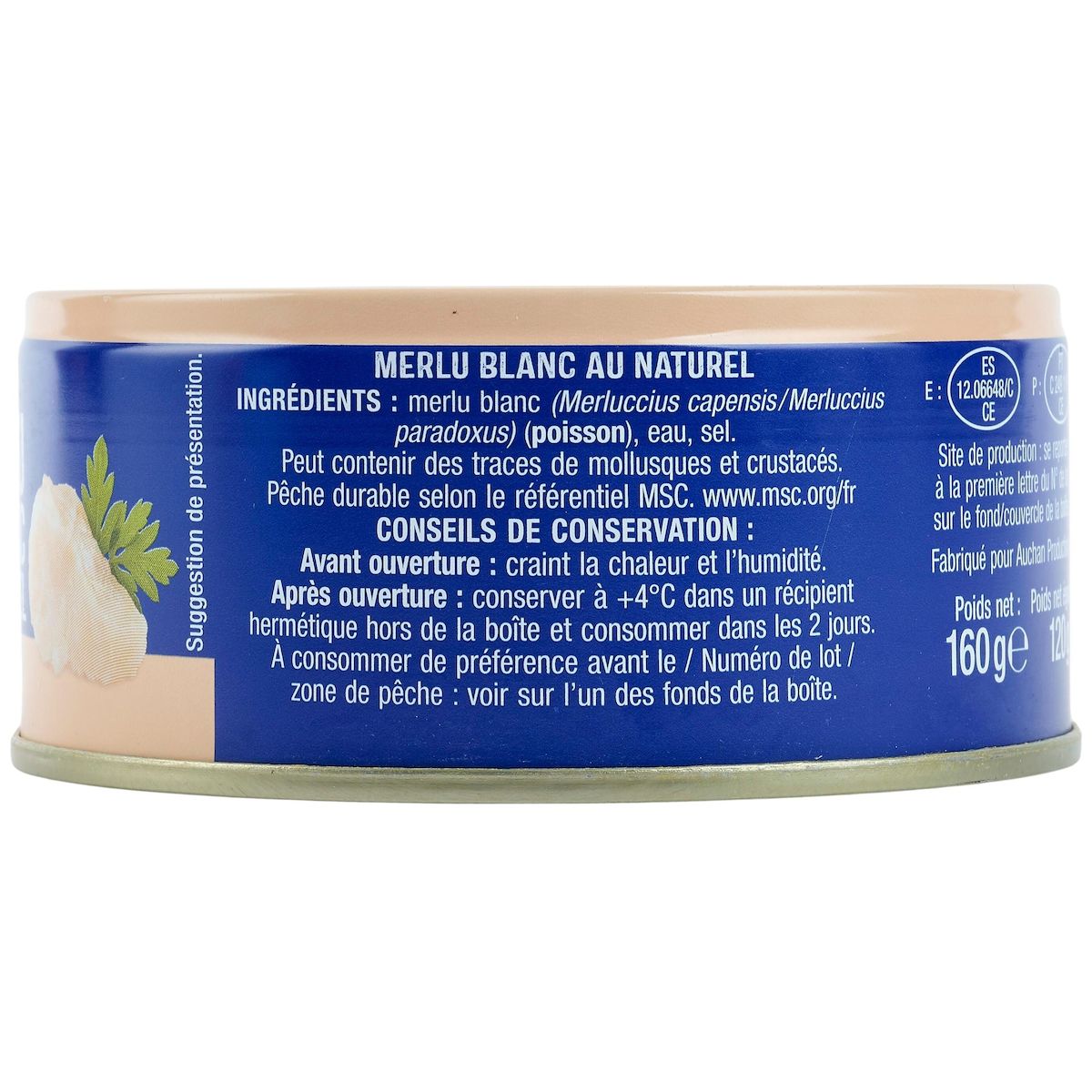 AUCHAN Merlu blanc MSC au naturel 120g