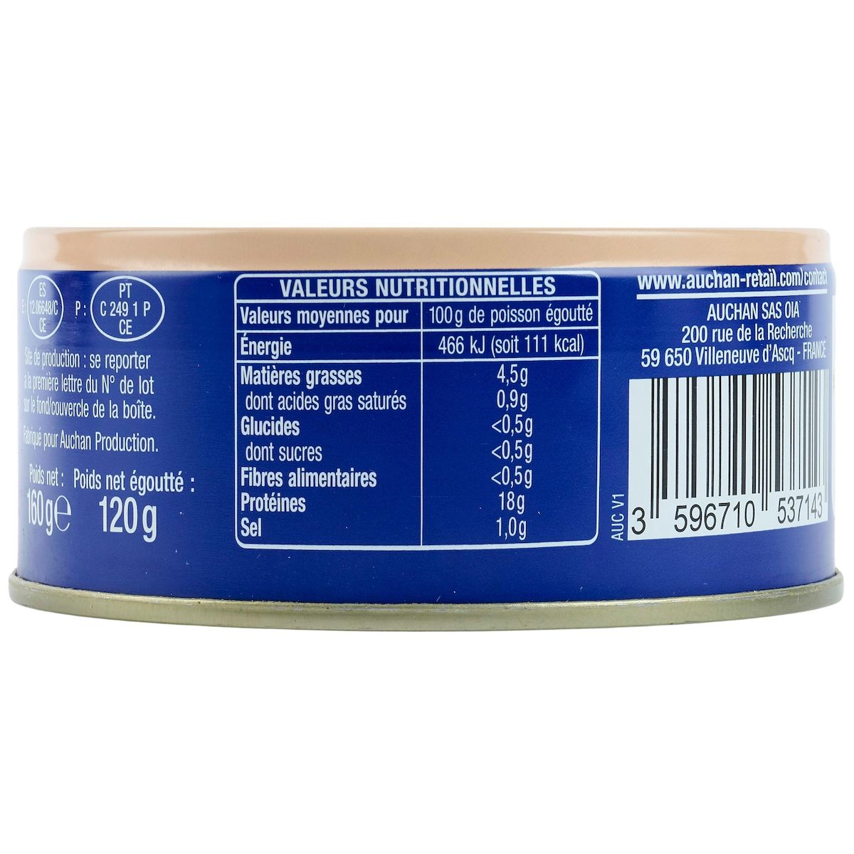 AUCHAN Merlu blanc MSC au naturel 120g