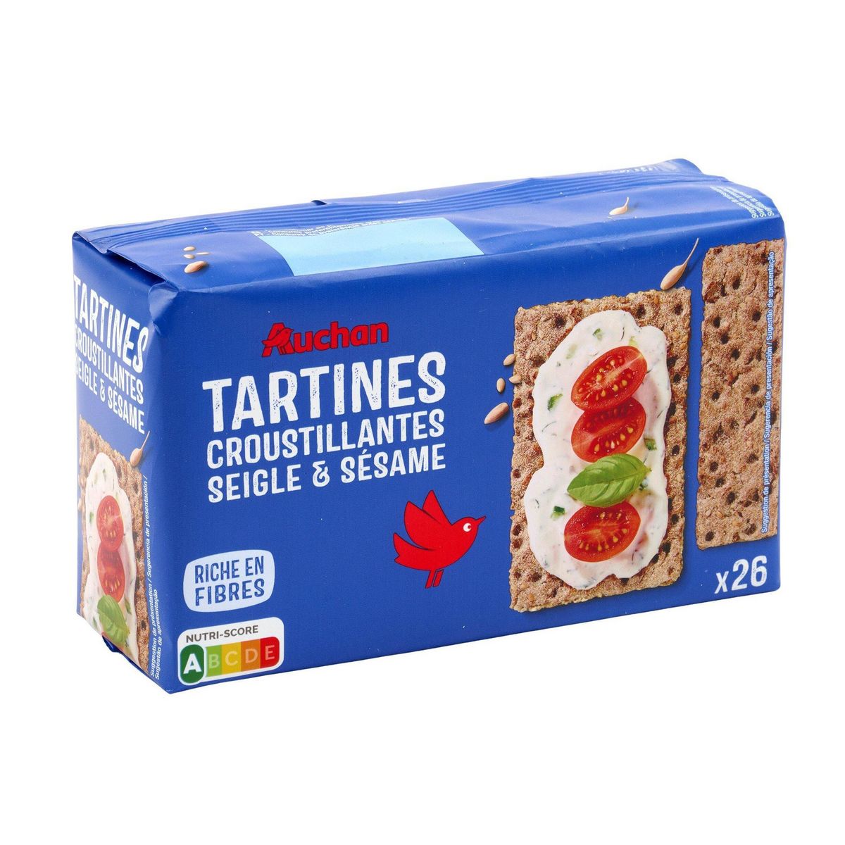 AUCHAN Tartines croustillantes seigle et sésame 26 tartines 250g