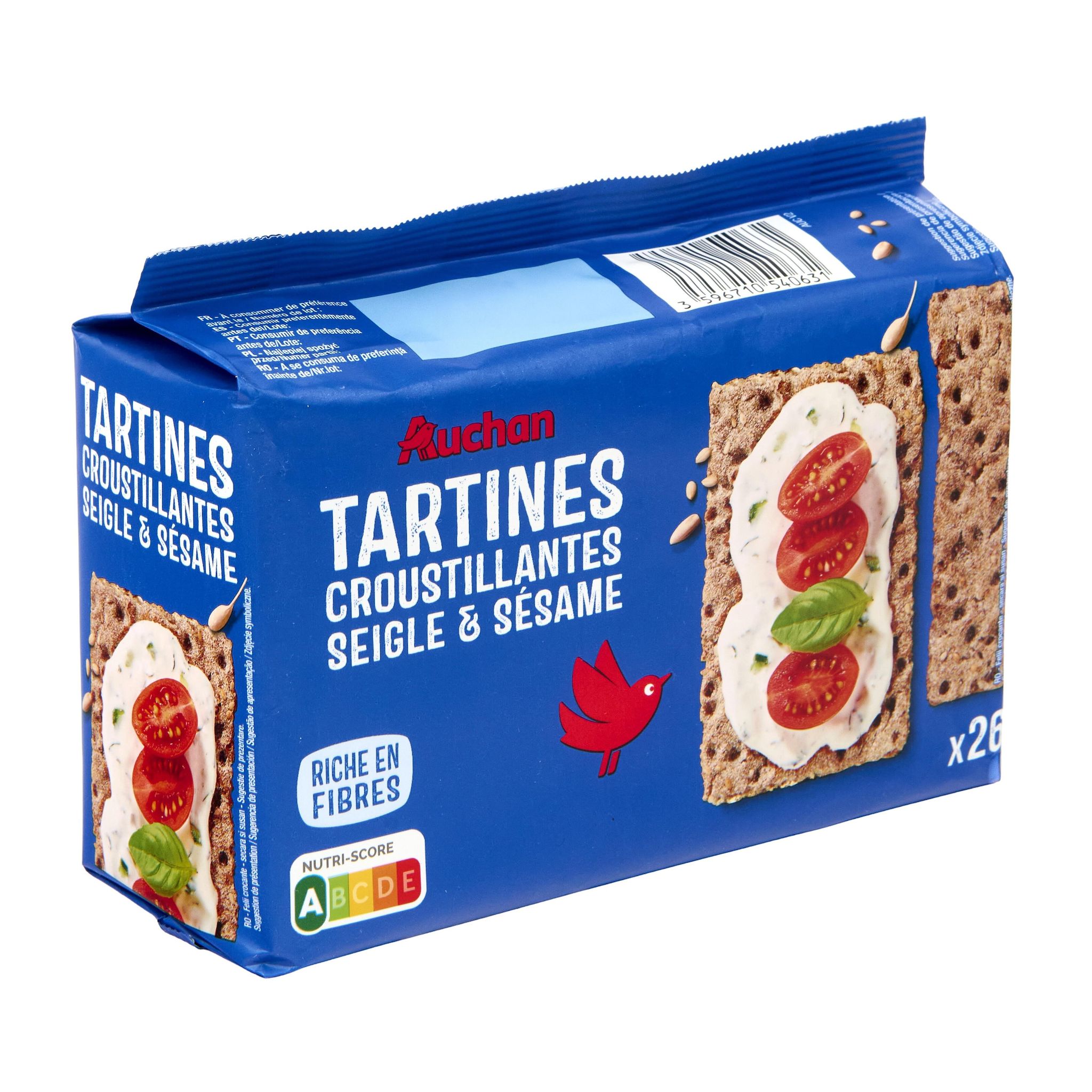 Voir la diapositive 3 : AUCHAN Tartines croustillantes seigle et sésame 26 tartines 250g