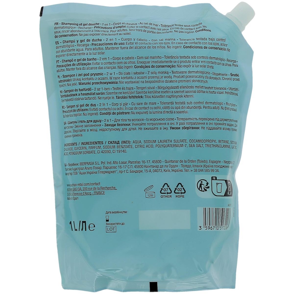 COSMIA Recharge shampoing et gel douche 2 en 1 1l