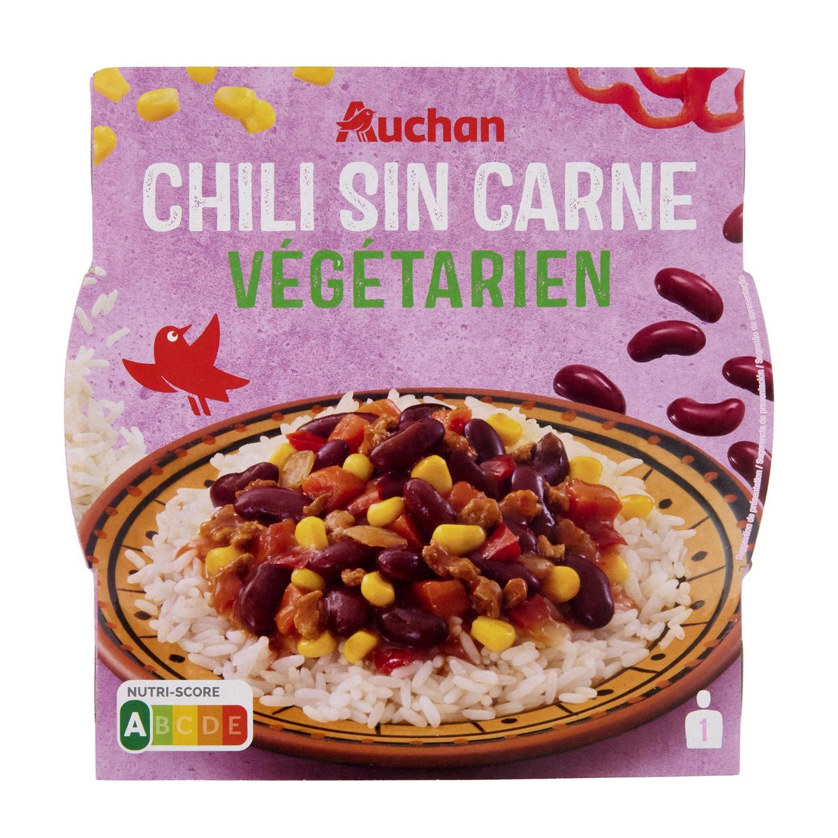 AUCHAN Chili sin carne végétarien 1 portion 300g