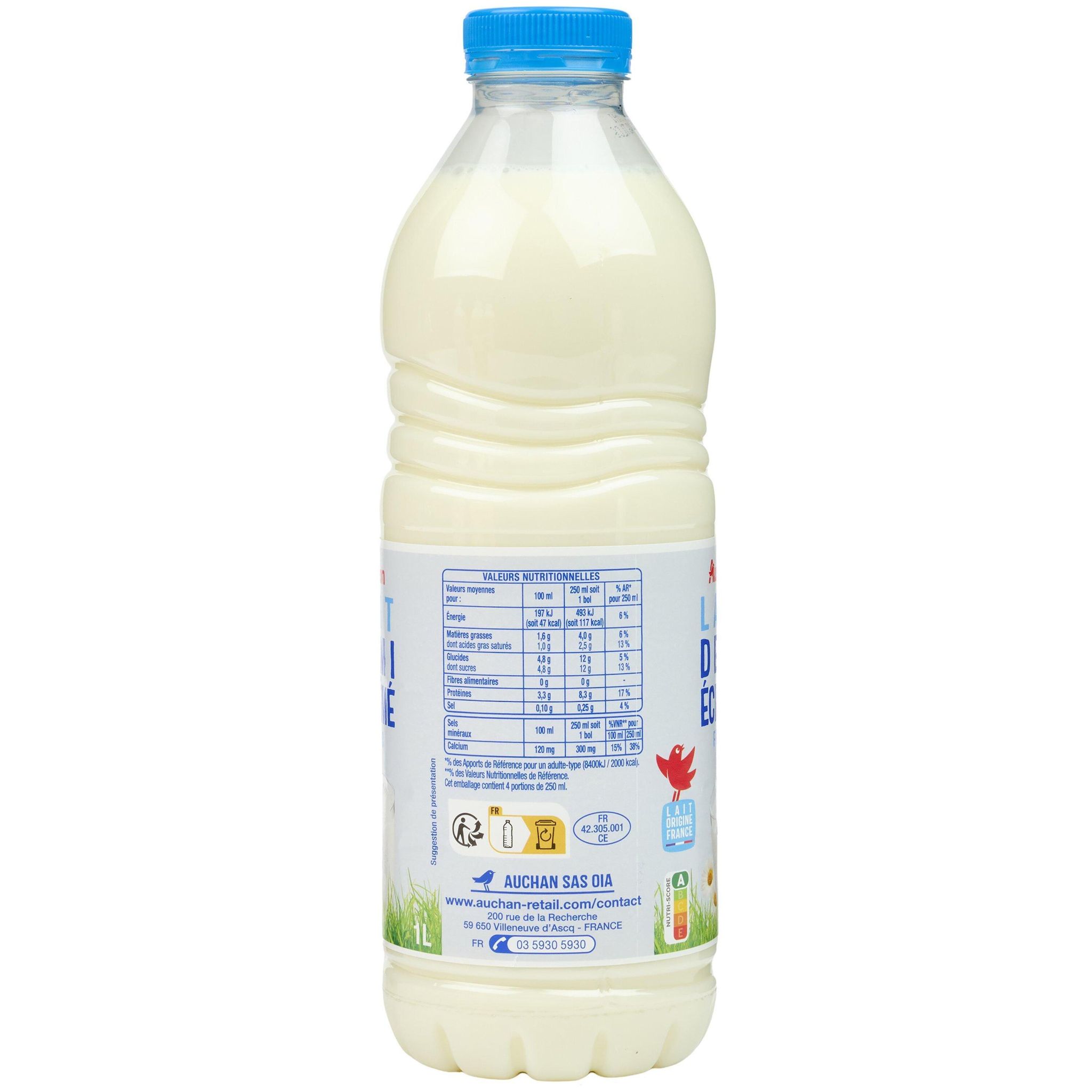 Voir la diapositive 2 : AUCHAN Lait demi-écrémé frais 1l