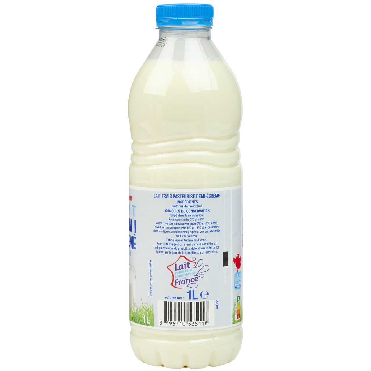 AUCHAN Lait demi-écrémé frais 1l