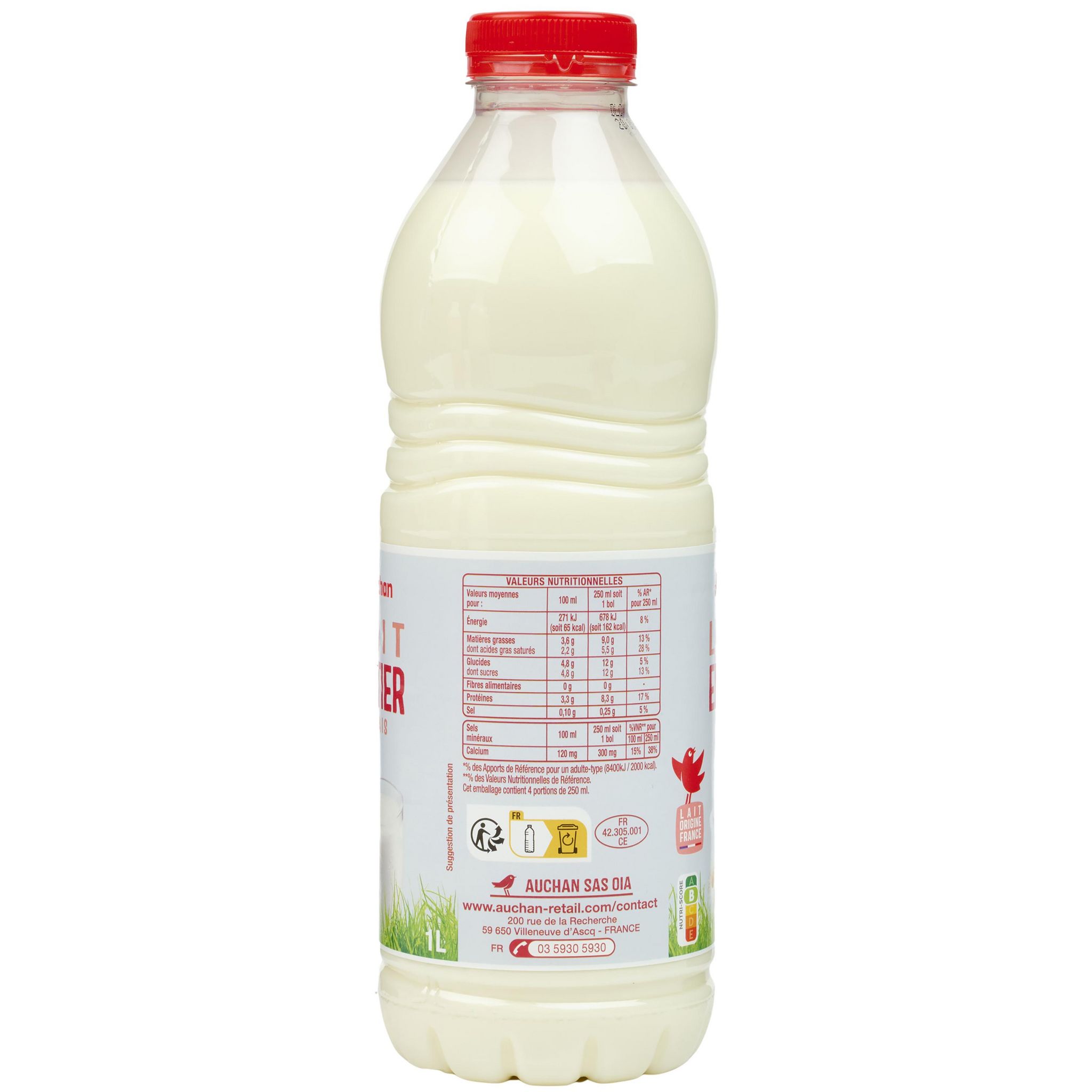 Voir la diapositive 4 : AUCHAN Lait frais entier 1l