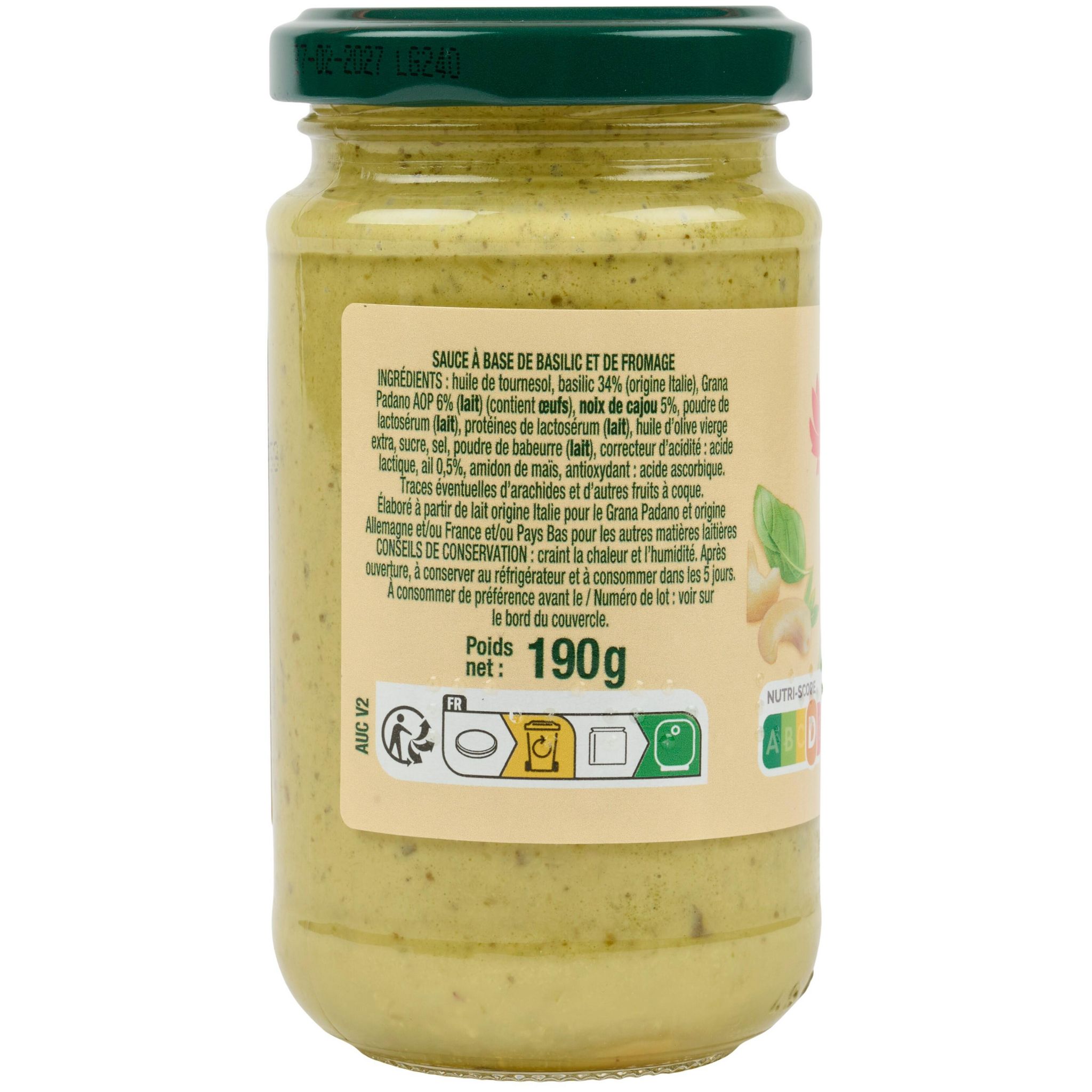 Voir la diapositive 4 : AUCHAN Pesto verde 190g