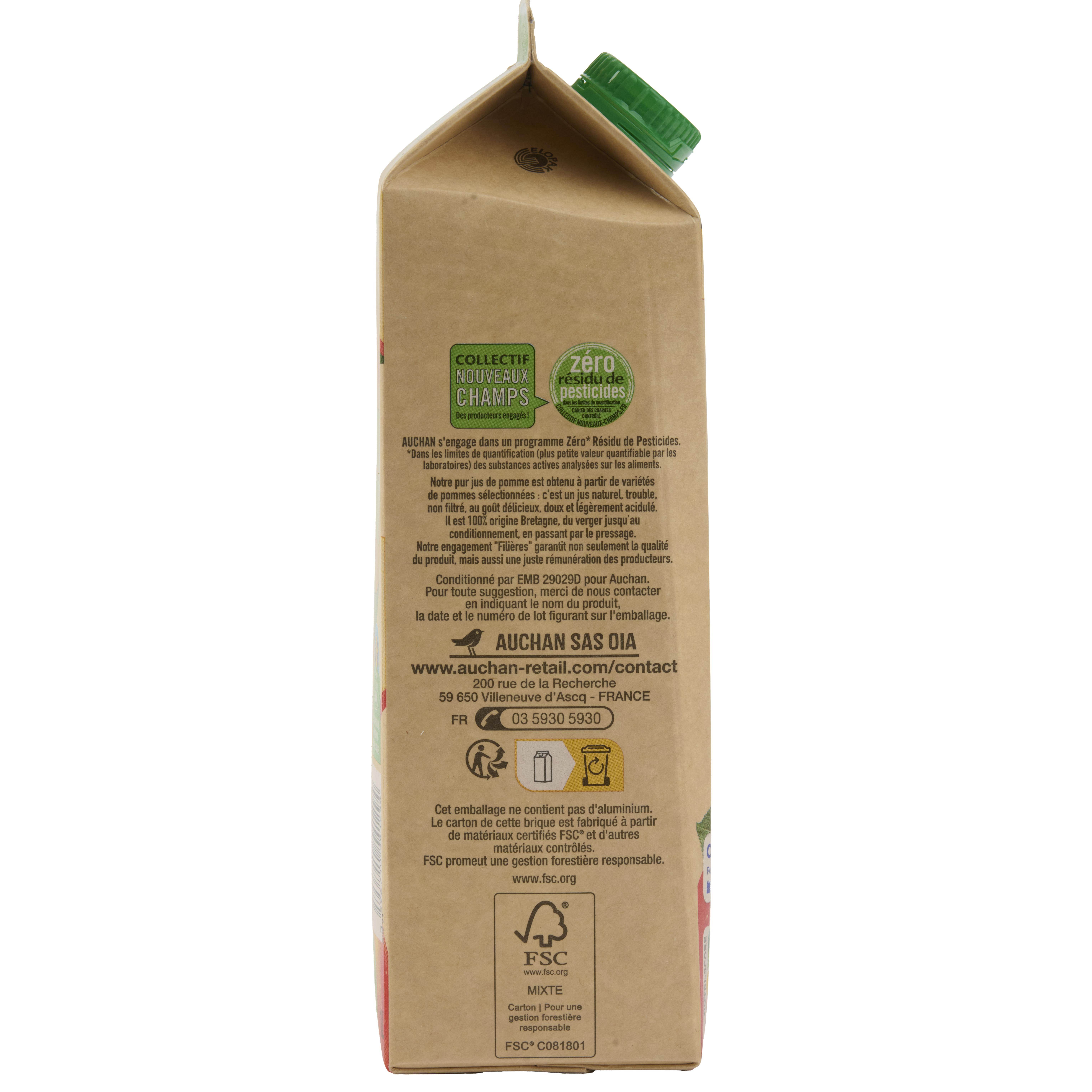 Voir la diapositive 2 : AUCHAN CULTIVONS LE BON Pur jus de pomme 1l