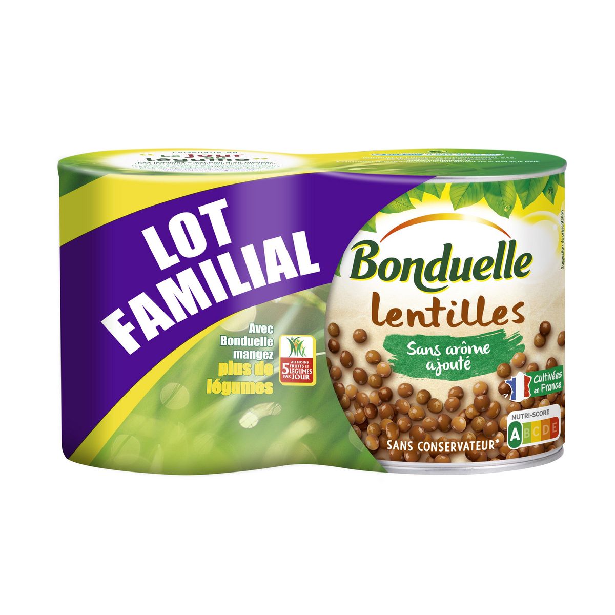 BONDUELLE Lentilles sans arôme ajouté Lot de 2 2x530g